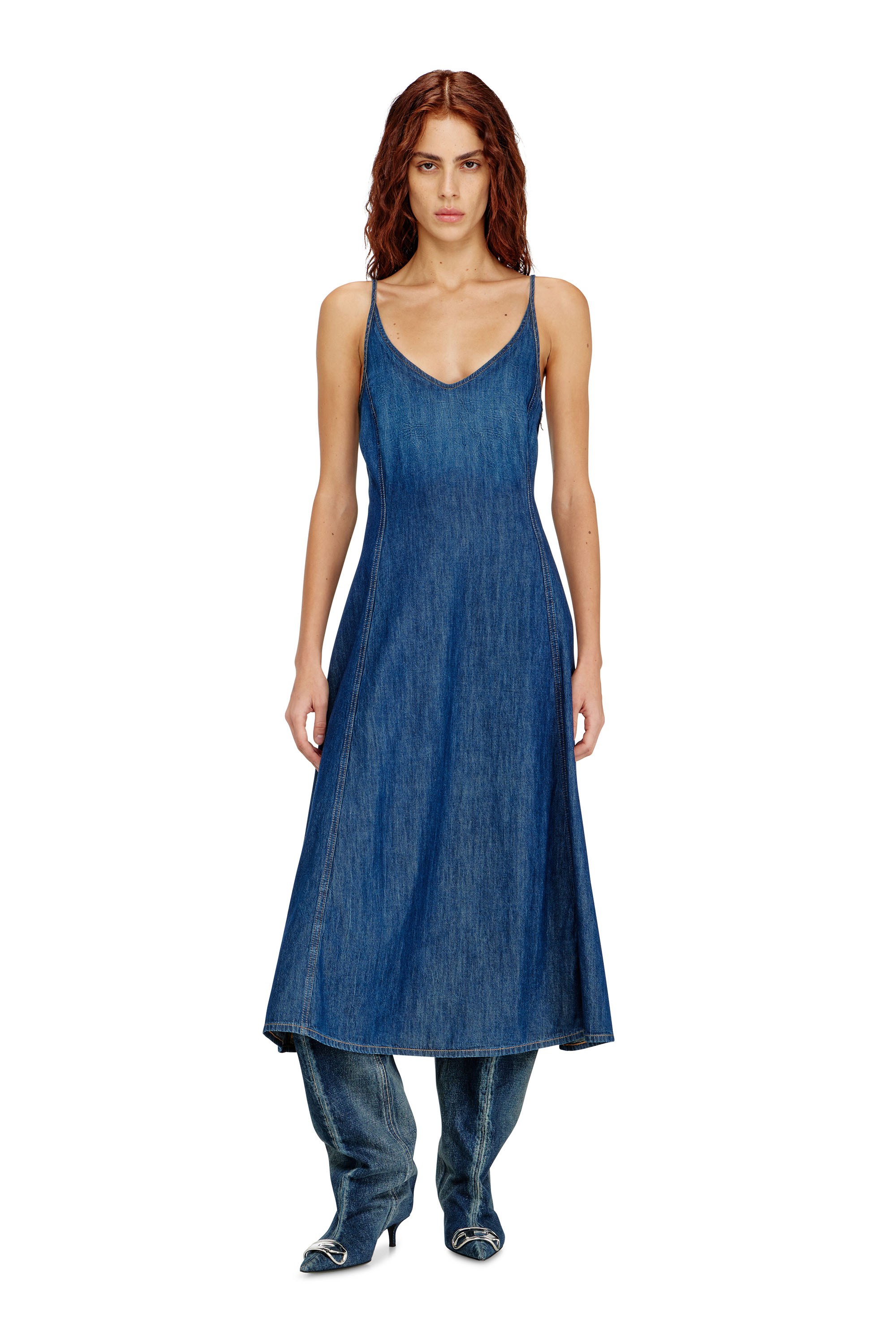 Diesel - DE-BELD-D, Woman's Midi dress in clean-wash denim in Medium blue - 2