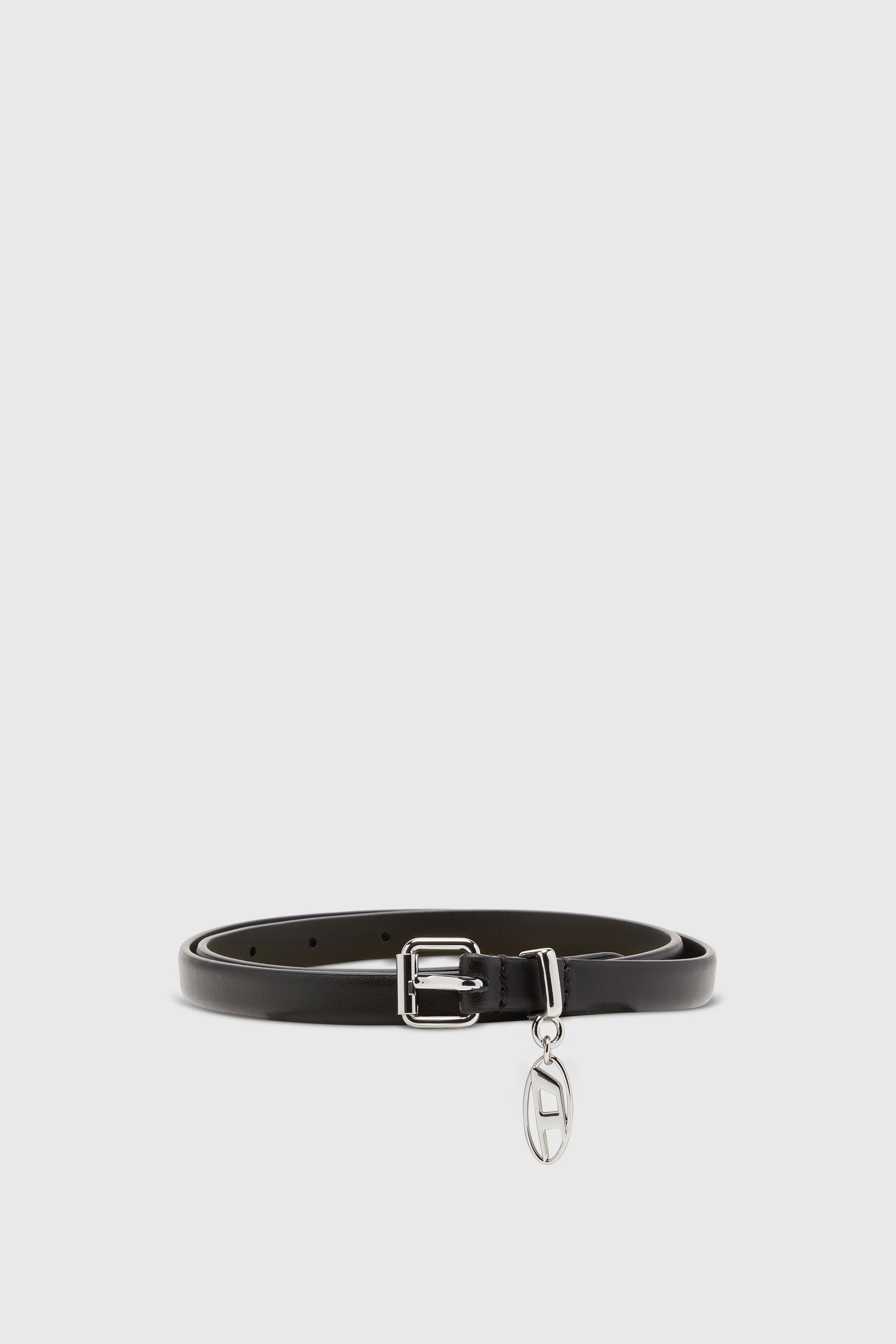 Diesel, 1.5 cm slimleather belt with Oval D charm, Belts, Woman in Black