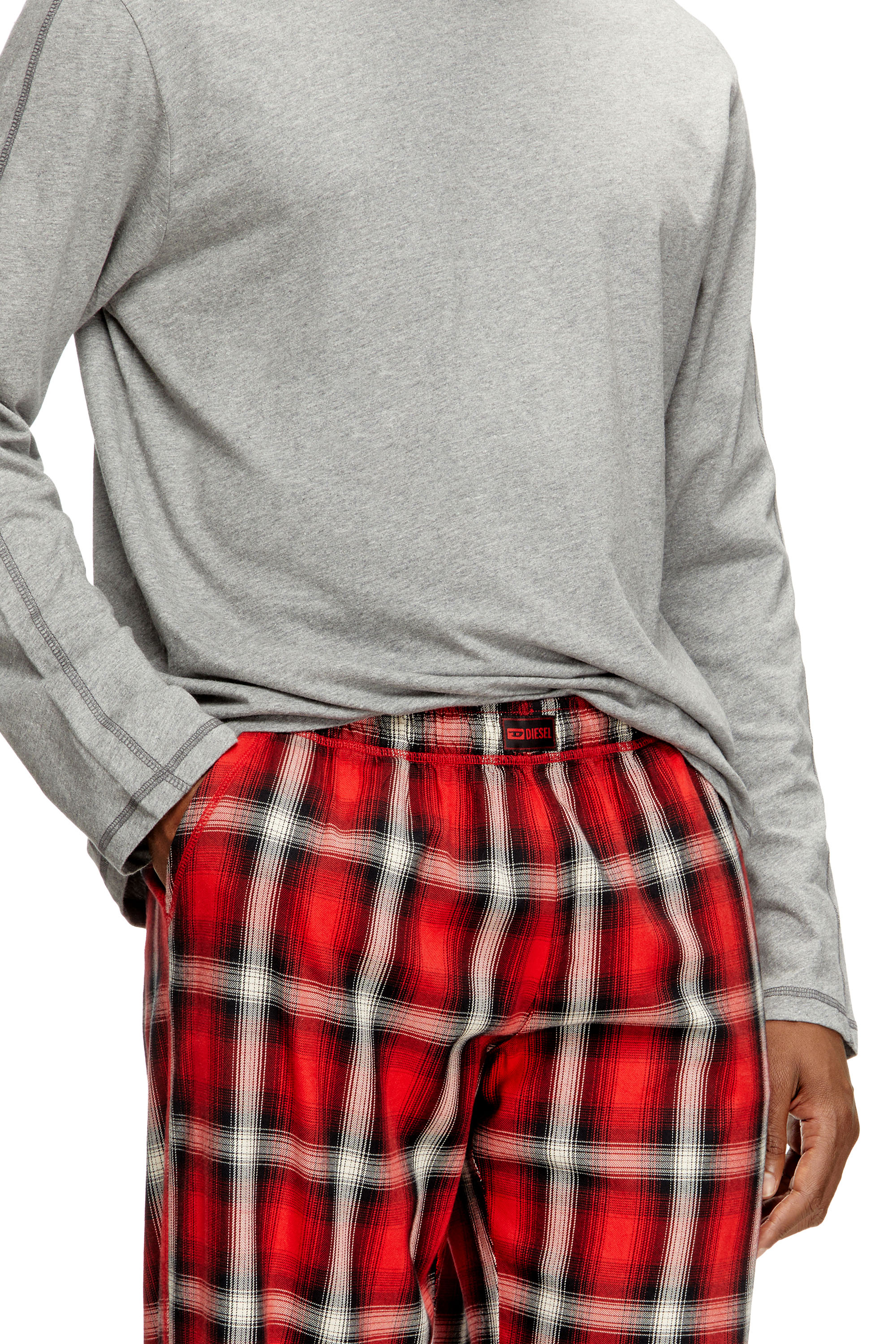 Diesel - KIT-LIAM, Man's Cotton pajama set with check pants in Grey/Red - 4