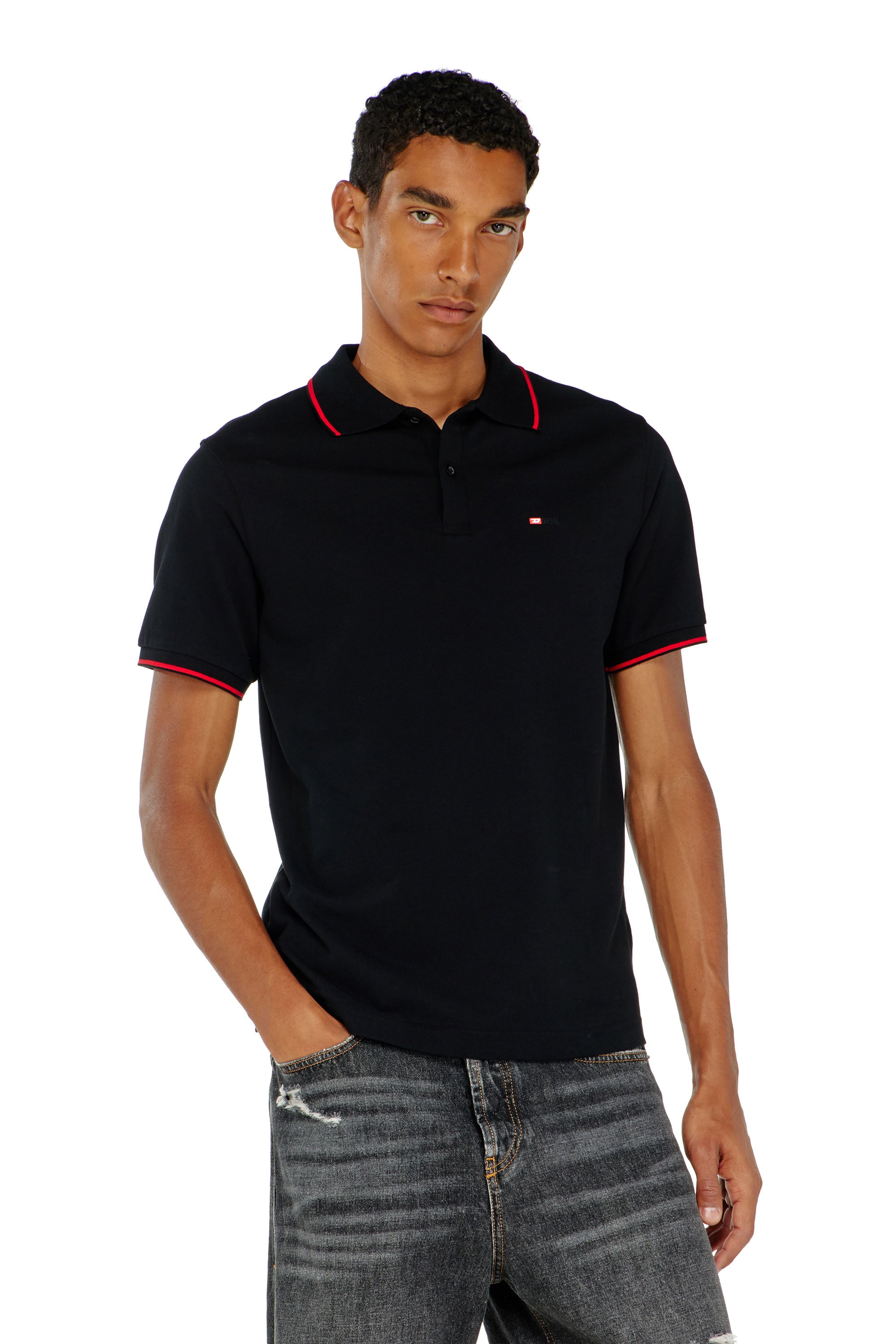Diesel Miesten Musta - Polo Shirt With Micro Embroidery - Polos - Man Extra Pieni