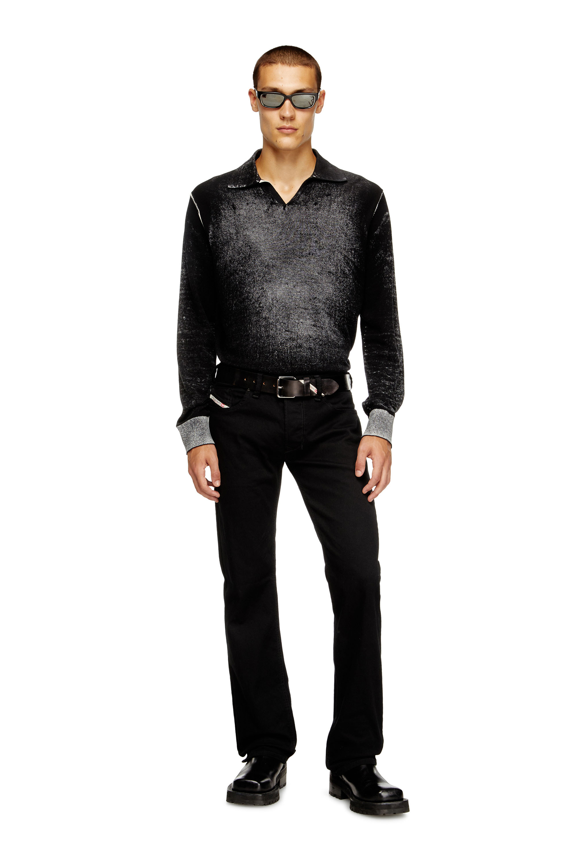 Diesel - K-LORENZO, Man's Reverse-print polo jumper in Black - 2