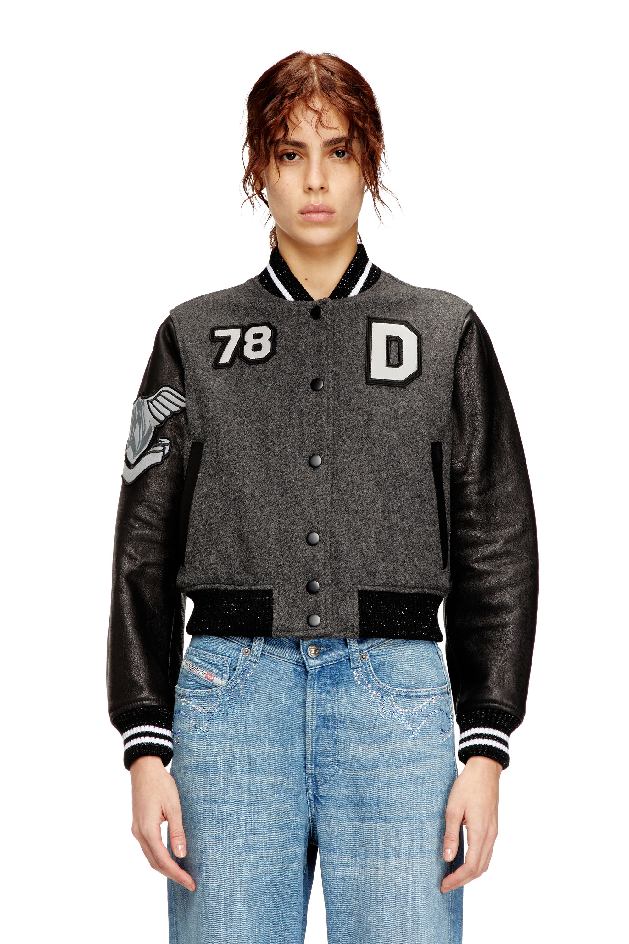 Diesel Cropped Varsity Jacket In Wool And Leather In Multi