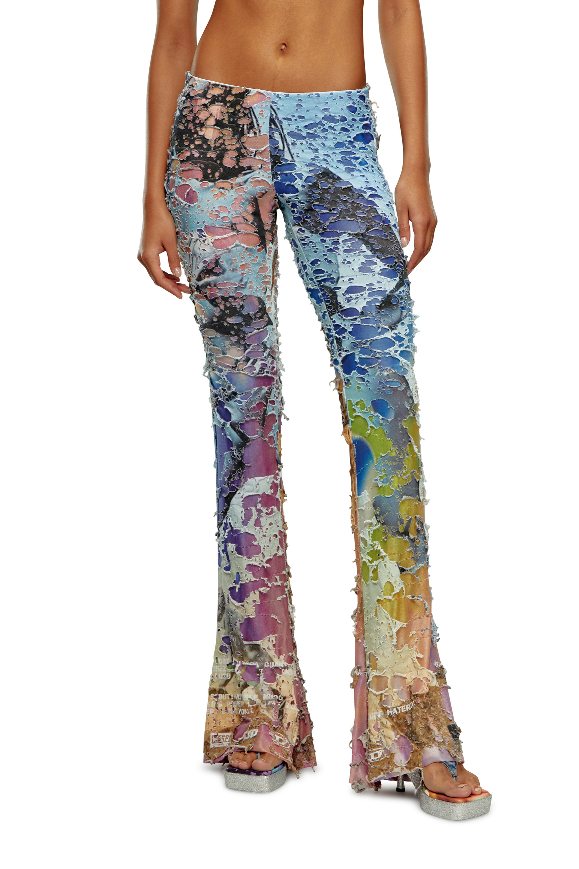 Diesel - Destroyed pants with cinema prints - Pants - Woman - Multicolor
