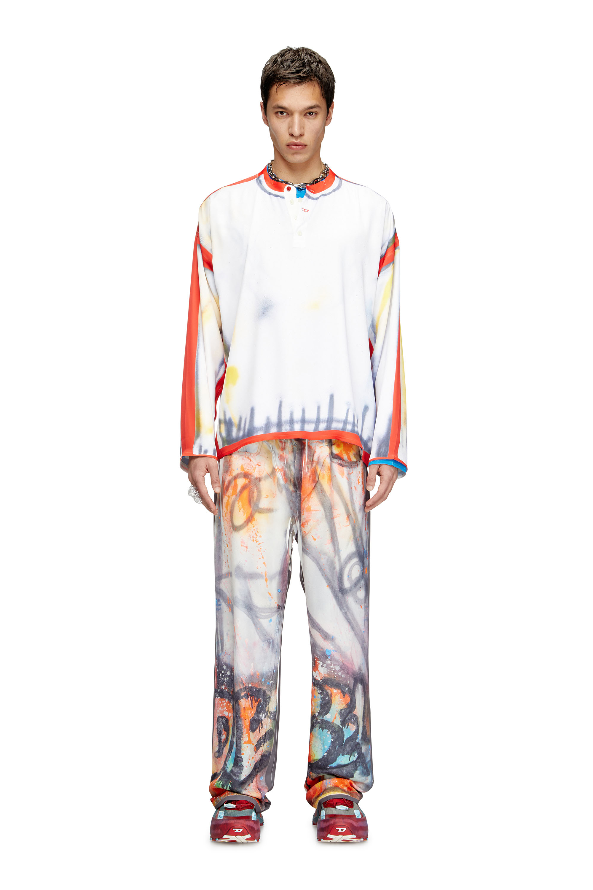 Diesel - T-OLAVI-A-SER-GRAFFITI-USA, Unisex's Henley top with graffiti print in Red/White - 2