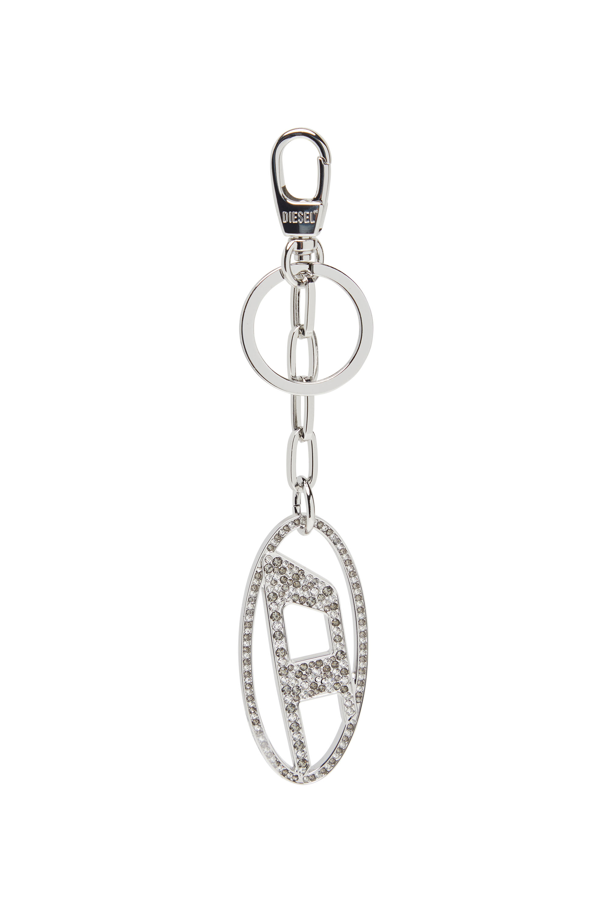 Diesel - Porte-clés Oval D en métal avec cristaux - Bijoux et Gadgets - Femme - Gris argenté