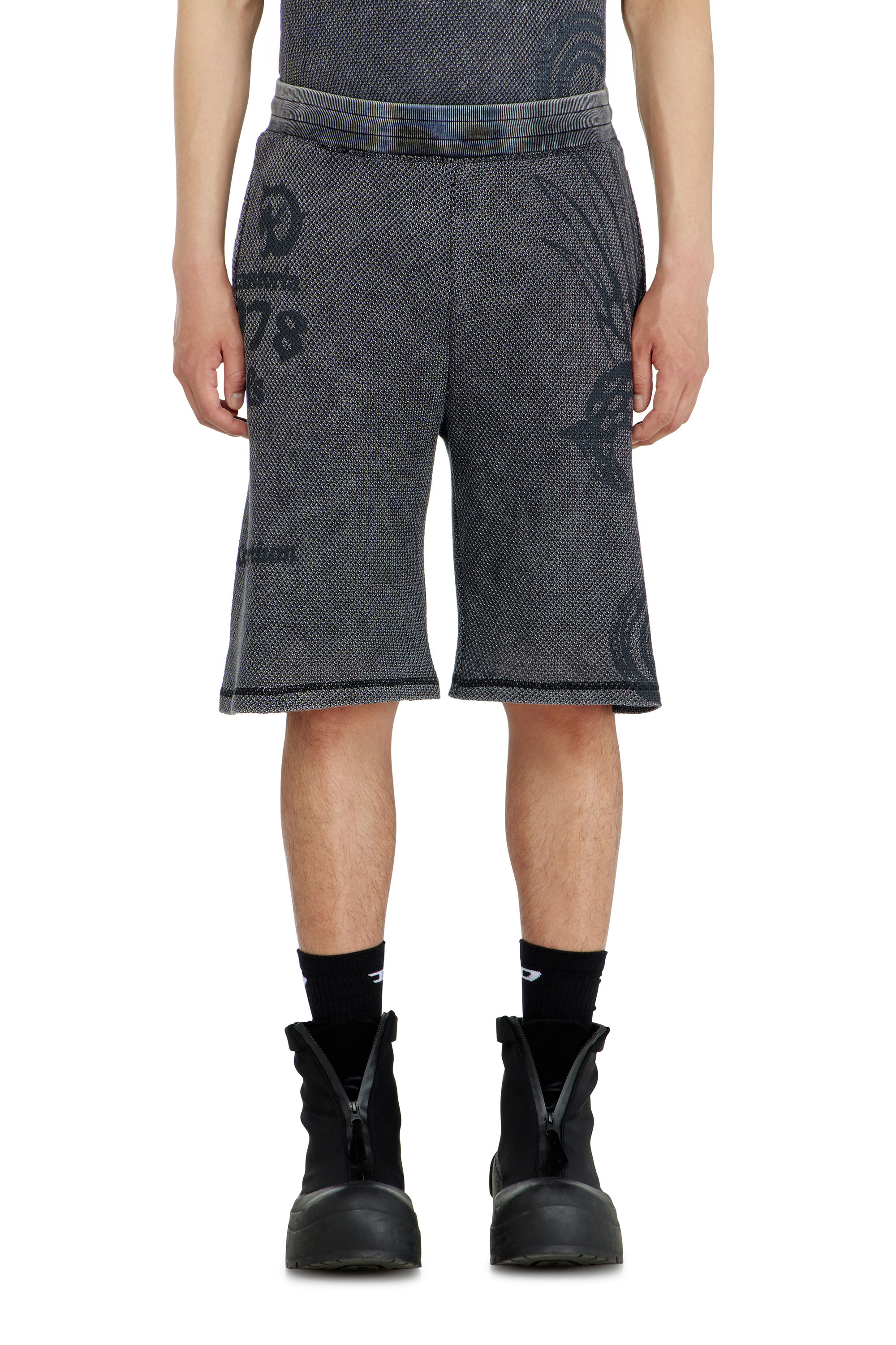 Diesel - Mesh cotton sweatshorts with prints - Shorts - Man - Grey