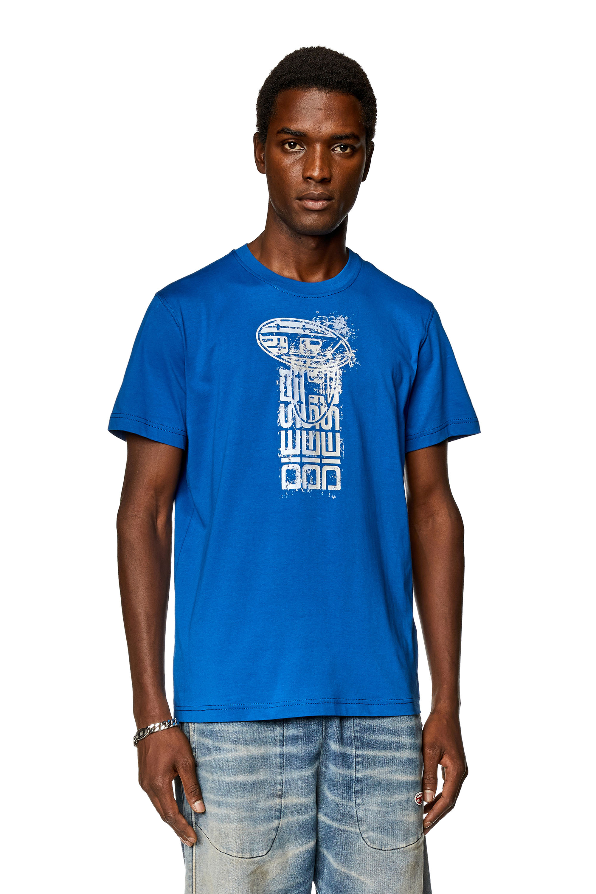 Diesel T-shirt With Metallic Logos In Blue