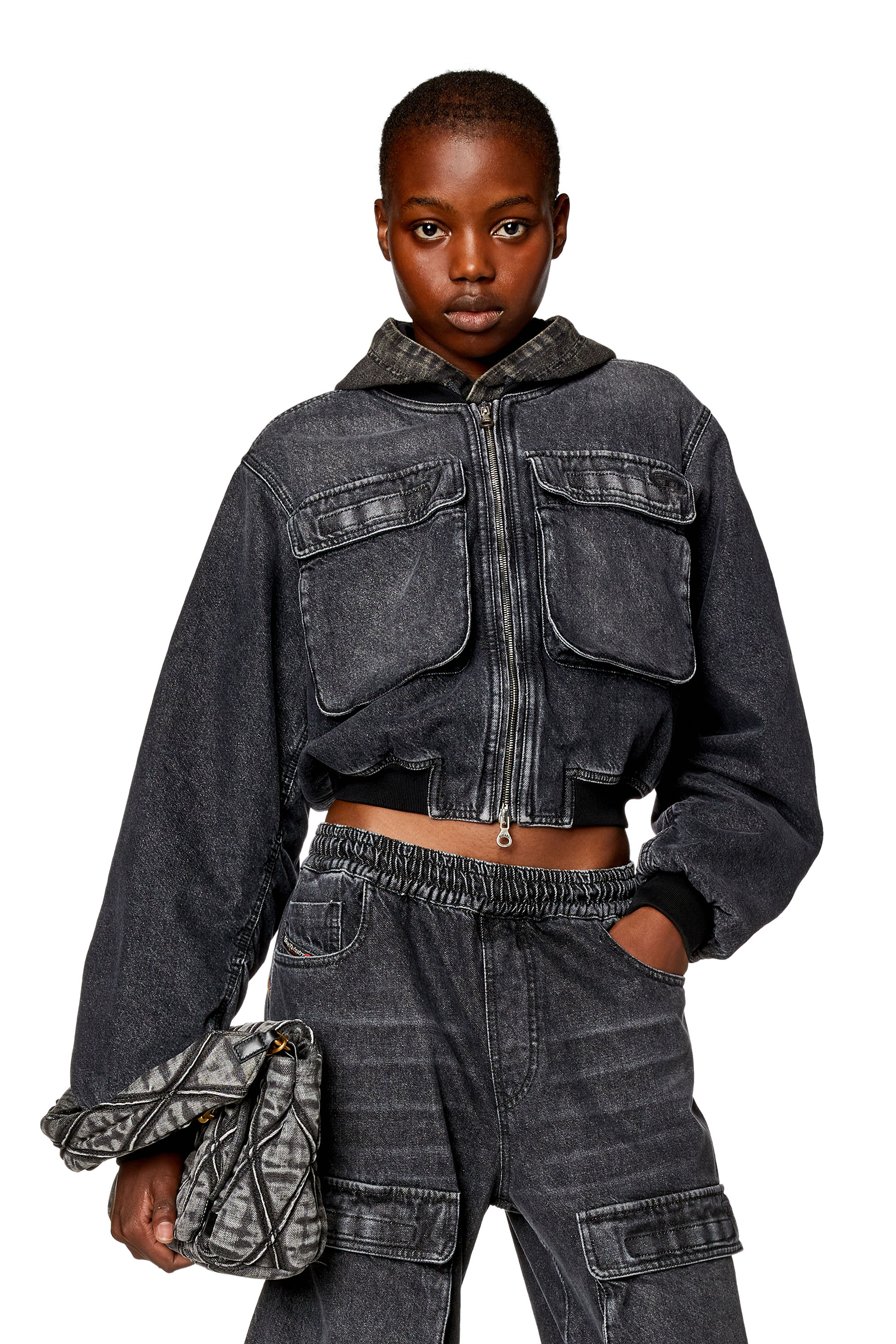 Diesel - Cropped jacket in fix denim - Denim Jackets - Woman - Black