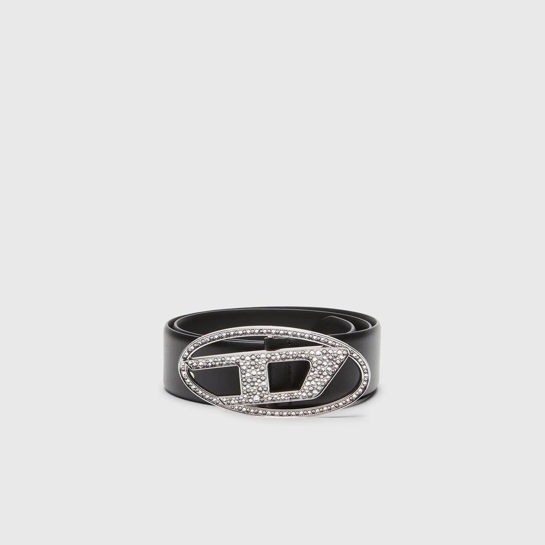 Diesel - 4cm Leather belt with crystal buckle - Belts - Woman - Black