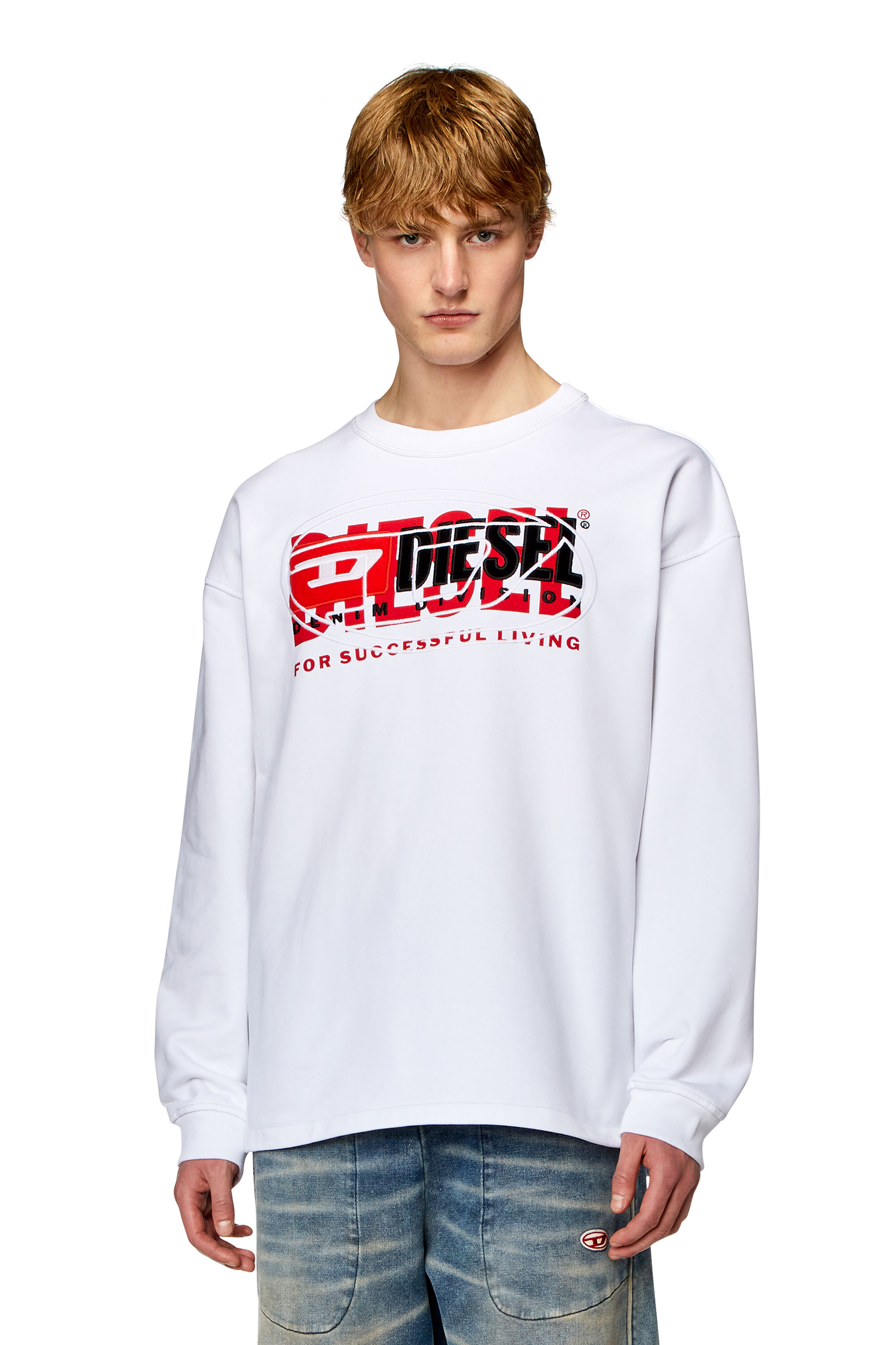 Diesel - Sweatshirt with layered logos - Sweaters - Man - White
