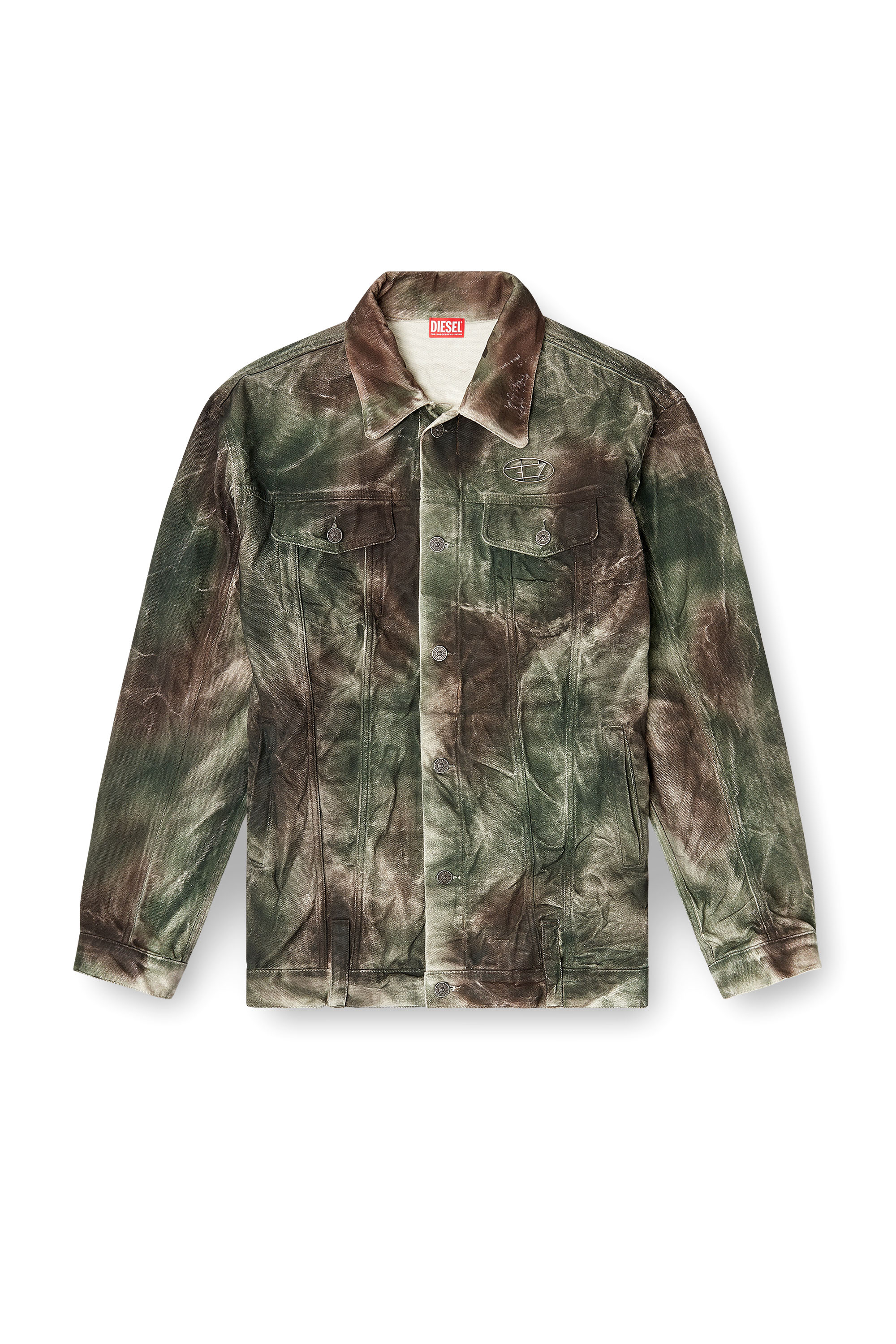 Diesel - J-THUG-JKT, Unisex's Trucker jacket in crinkled camo canvas in Brown/Green - 3