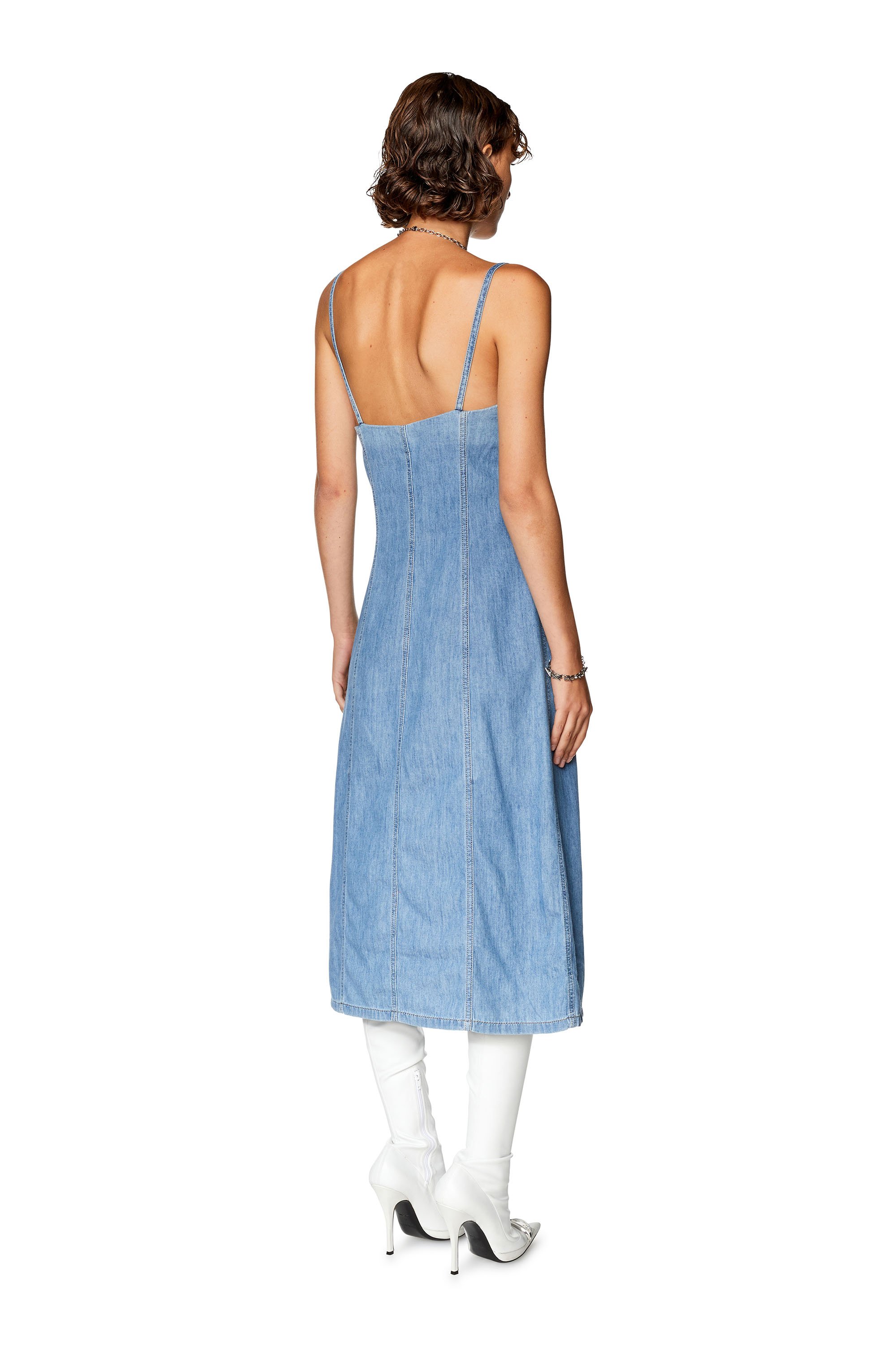 Diesel - Strappy midi dress in fix denim - Dresses - Woman - Blue