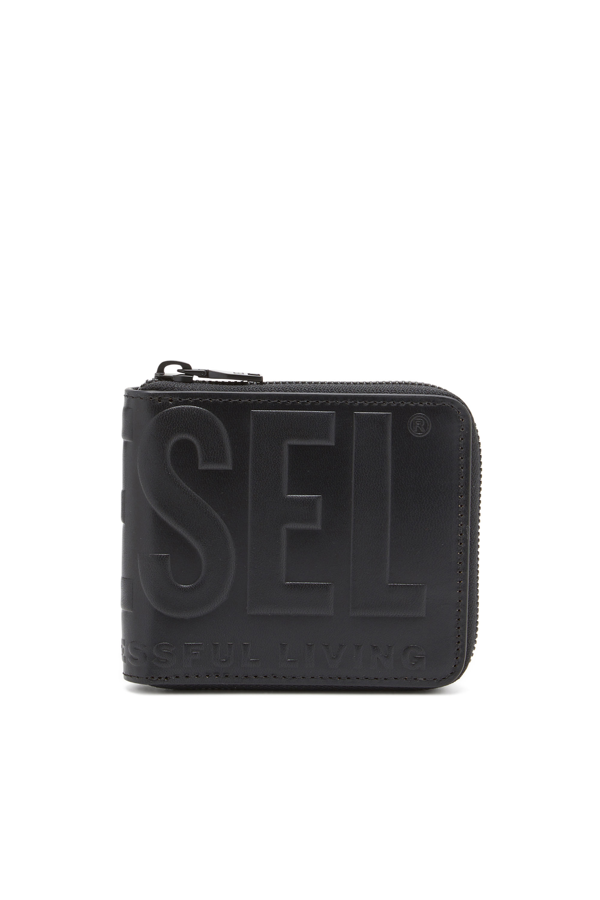 Diesel - Leather zip wallet with embossed logo - Small Wallets - Man - Black