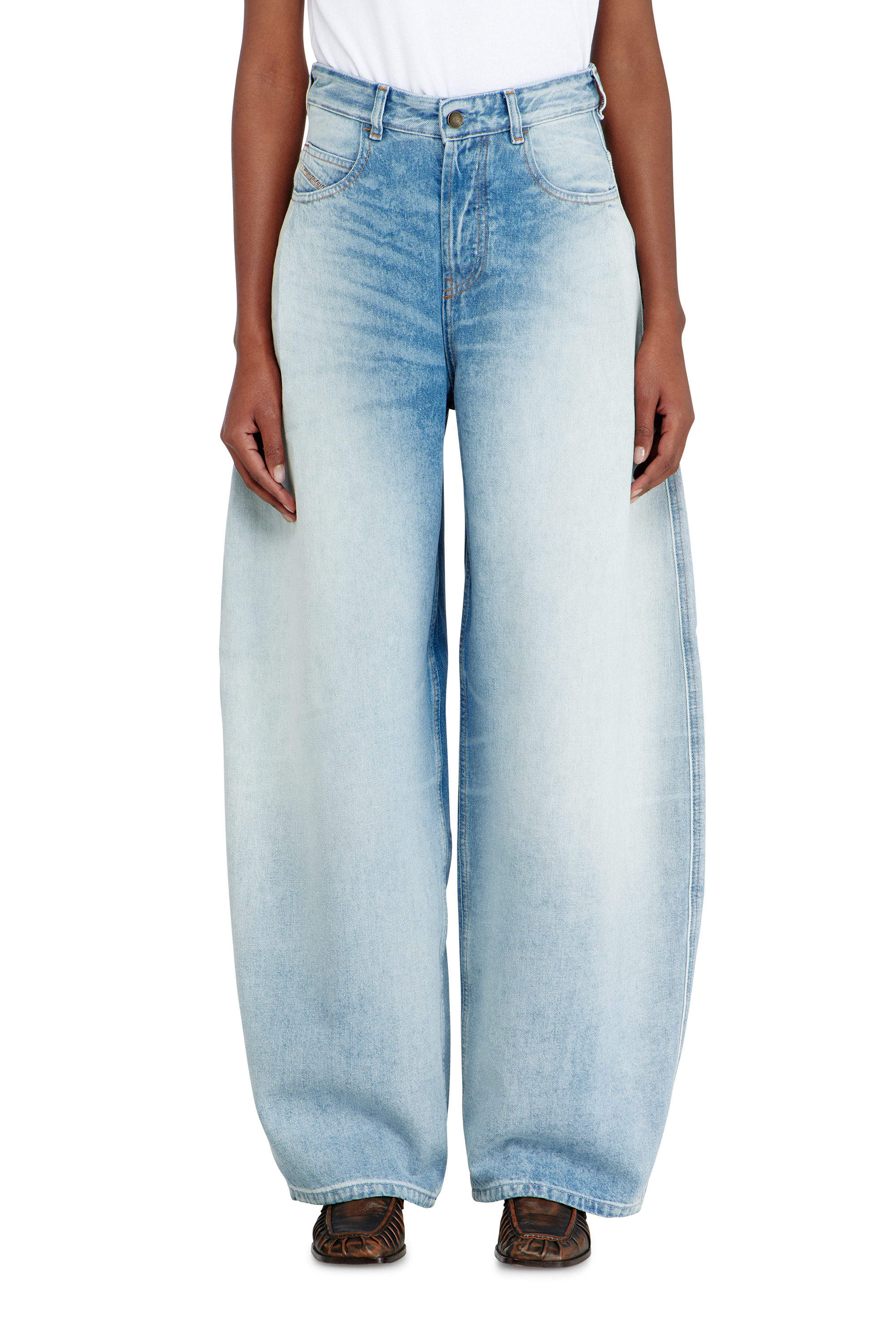 Diesel Blu Donna Jeans Relaxed Vita Alta 1987 D-Khelz, Chiaro, Chiusura Con Bottoni Taglia 27
