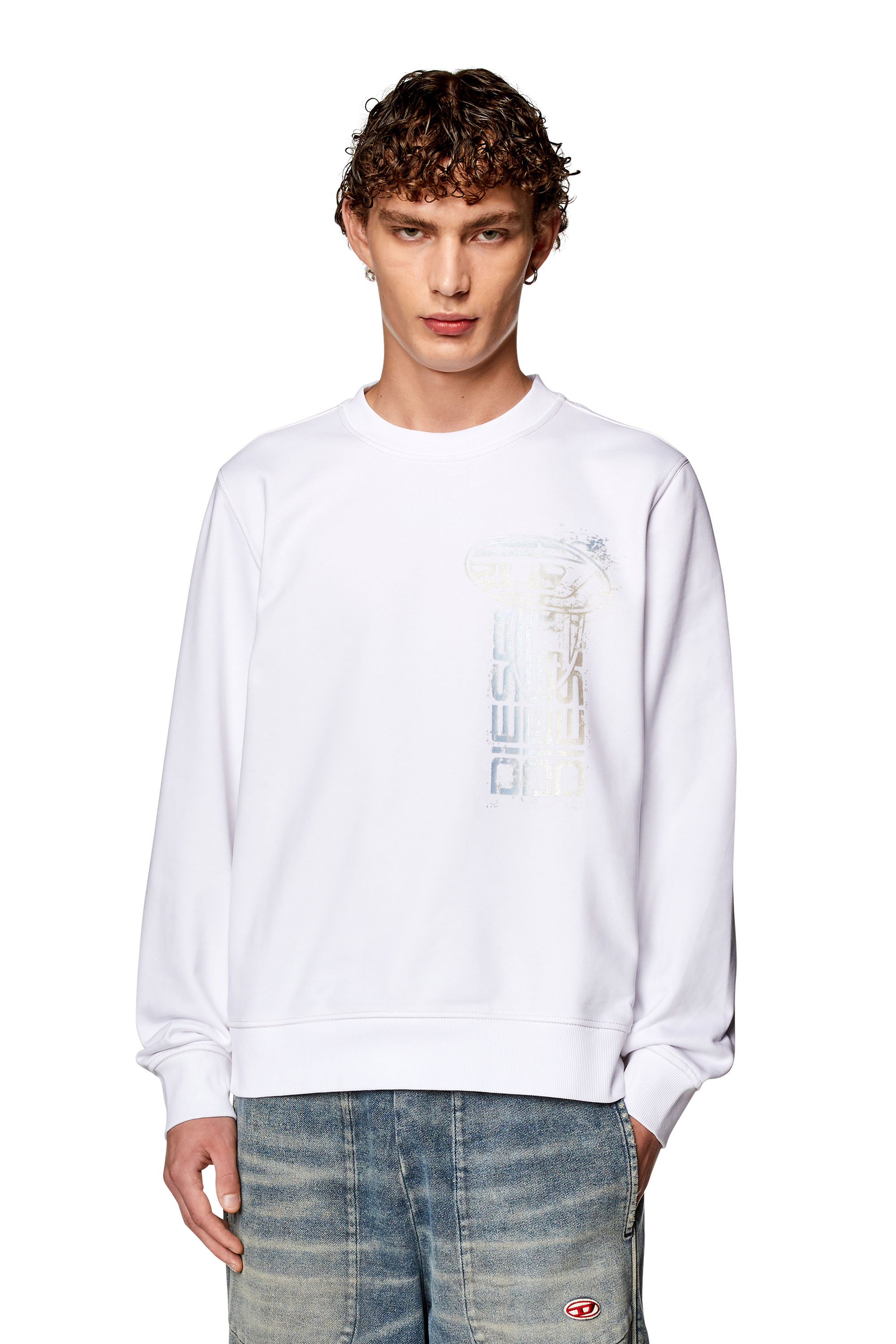 Diesel - Sweatshirt with metallic logo print - Sweaters - Man - White