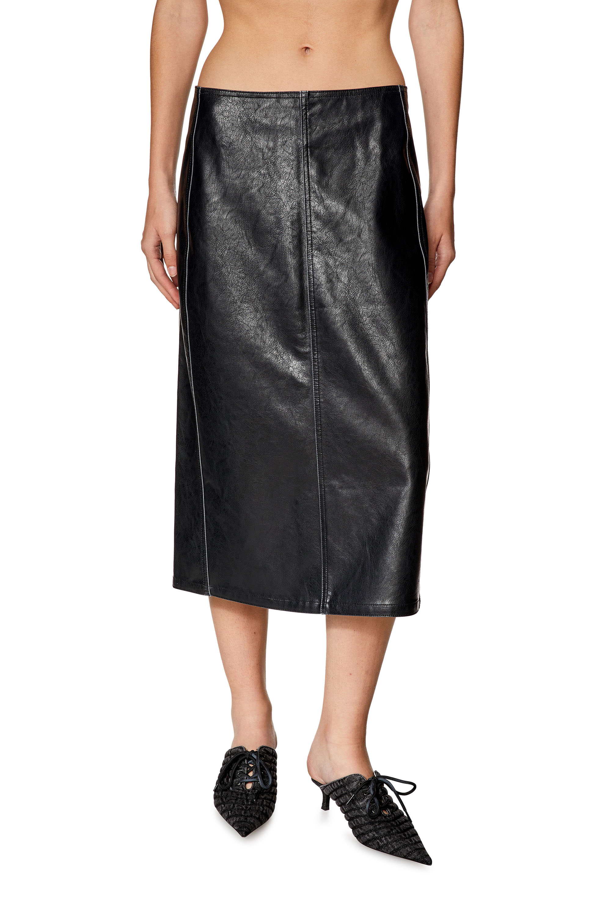 Diesel - Falda midi de tejido técnico flexible - Faldas - Mujer - Negro