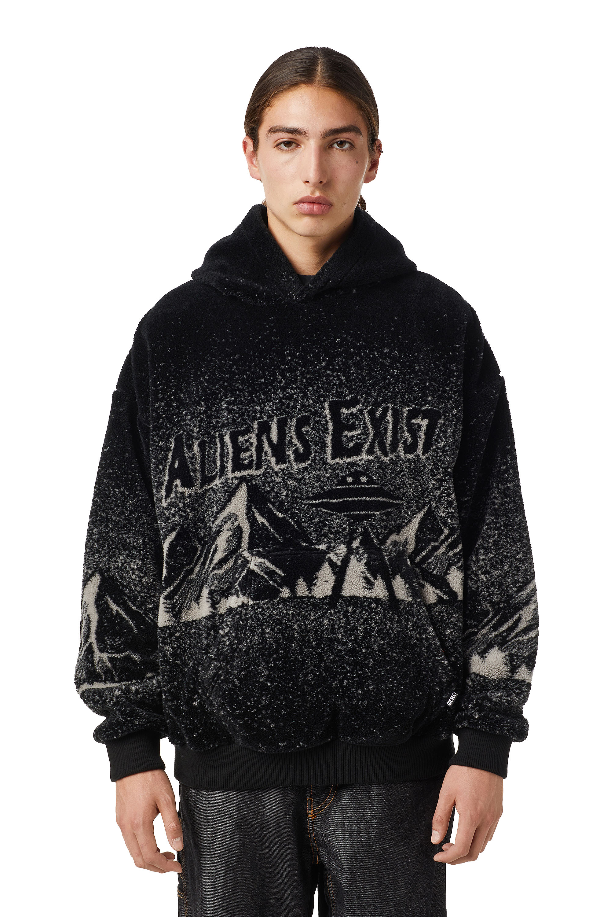 Diesel Aliens Exist Teddy Hoodie In Black | ModeSens