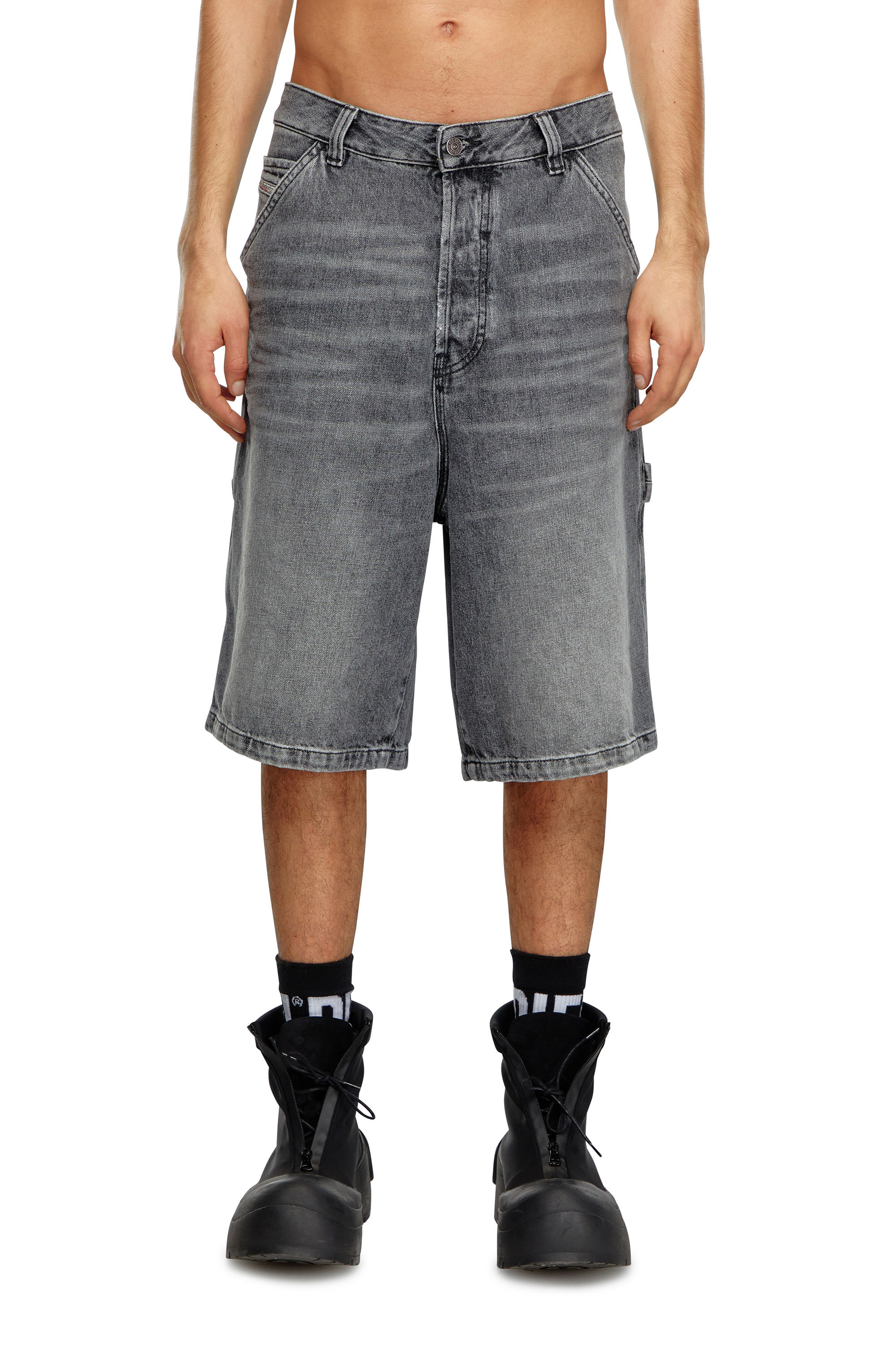 Shop Diesel Hemp Denim Utility Shorts In Black