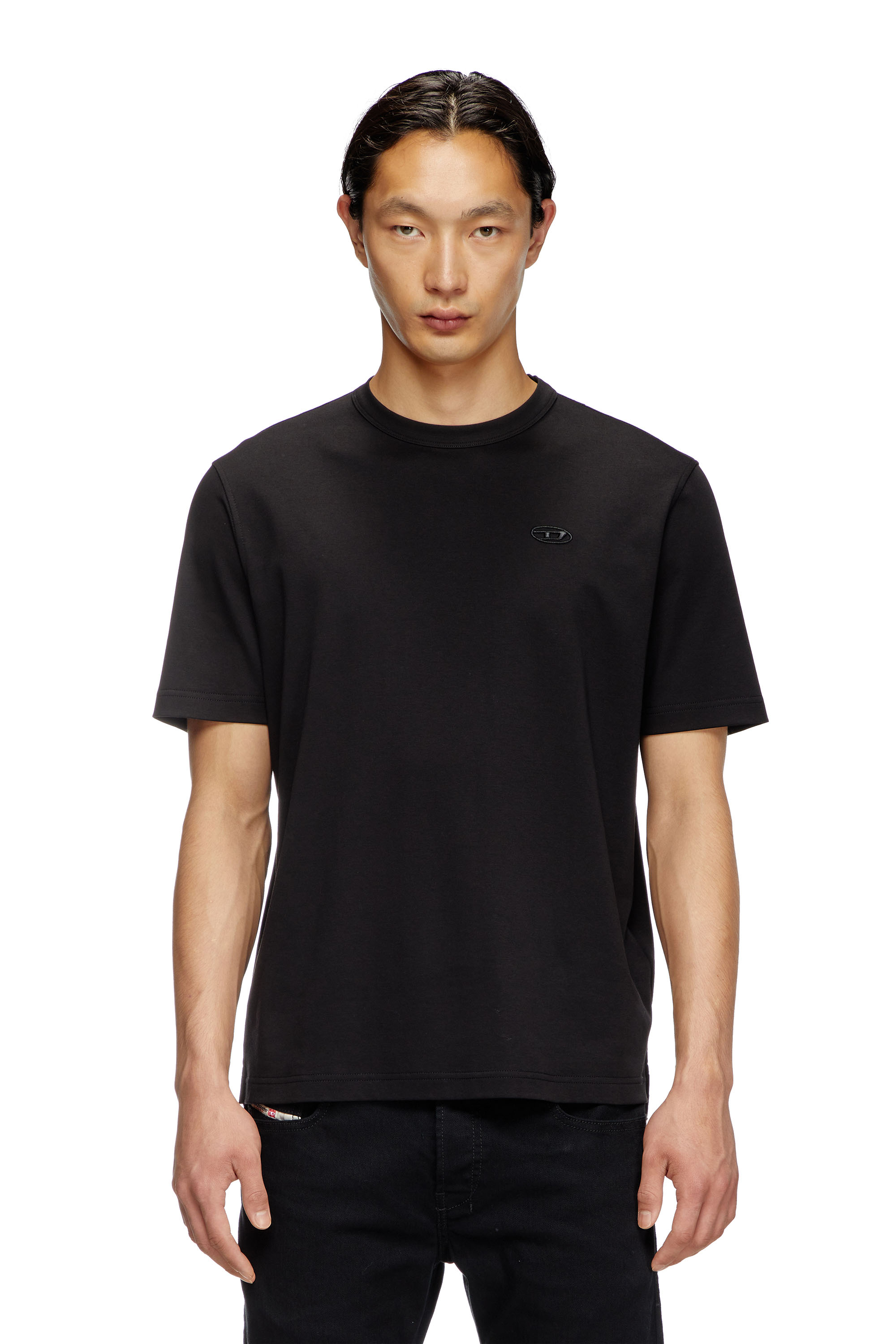 Diesel Men's Black - T-Shirt With Tonal Logo Embroidery - T-Shirts - Man Xxs