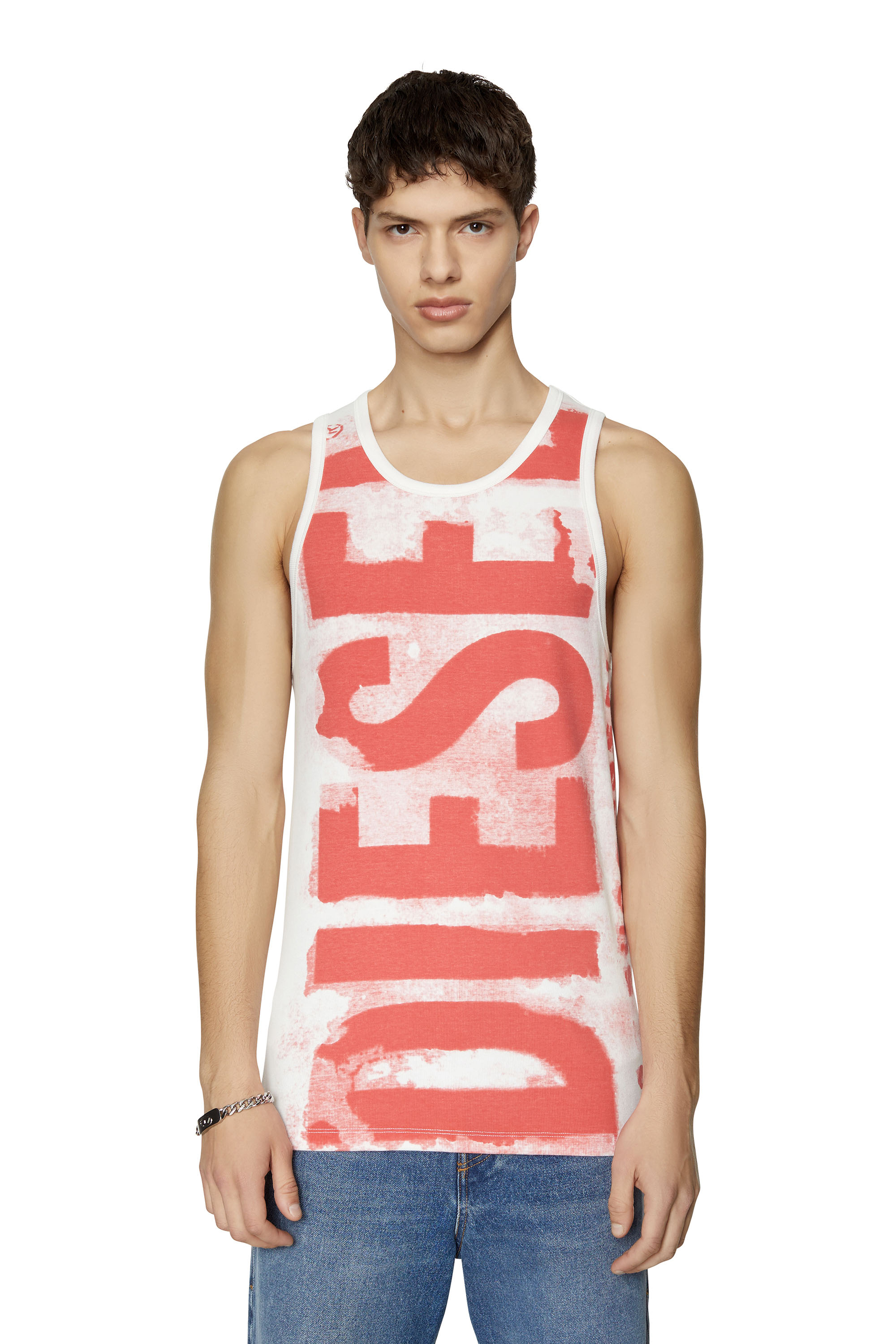 Shop Diesel Tank Top With Smudged Logo Print In White