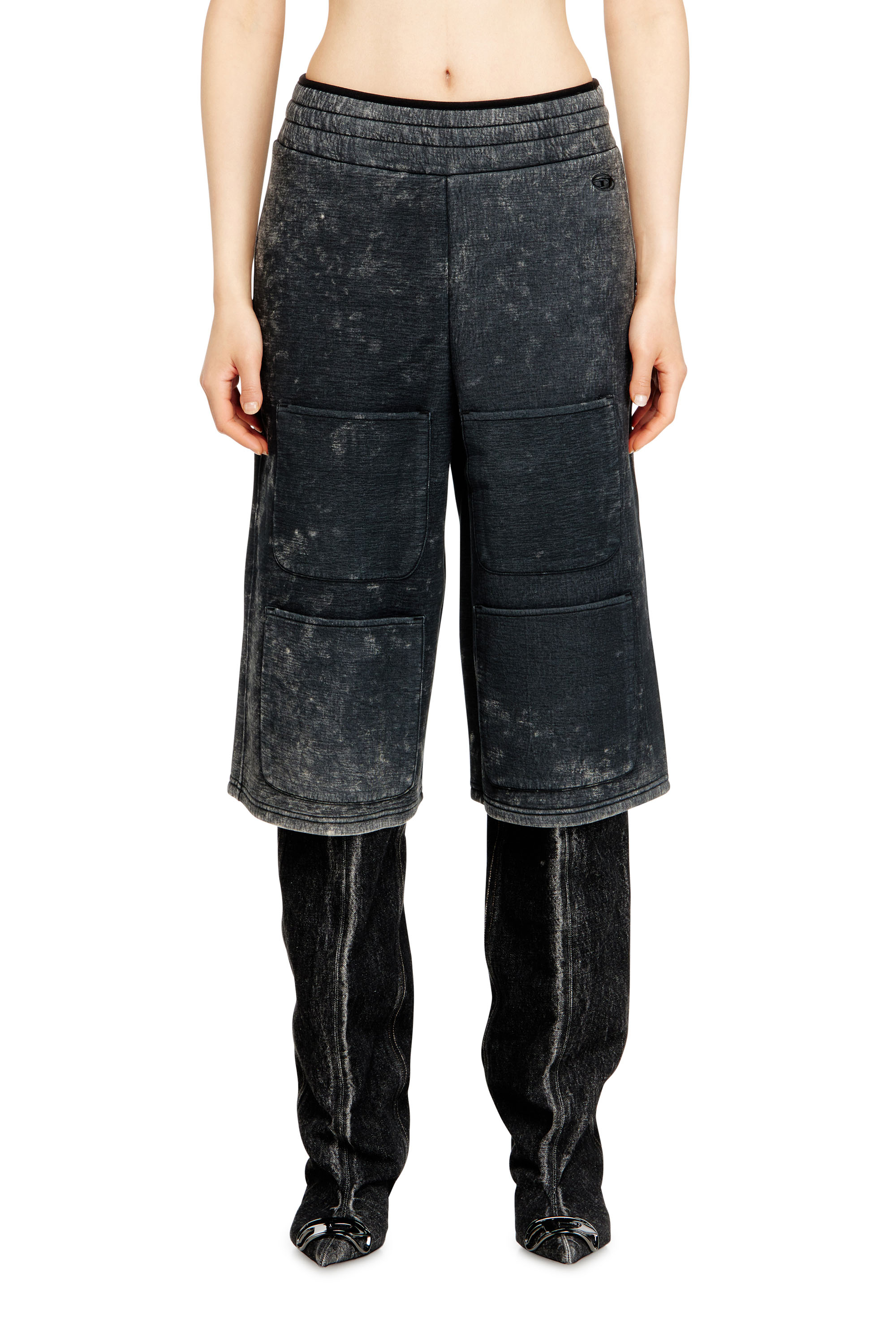 Diesel Unisex Black - Wide-Leg Shorts In Marble-Effect Scuba - Shorts Xxs