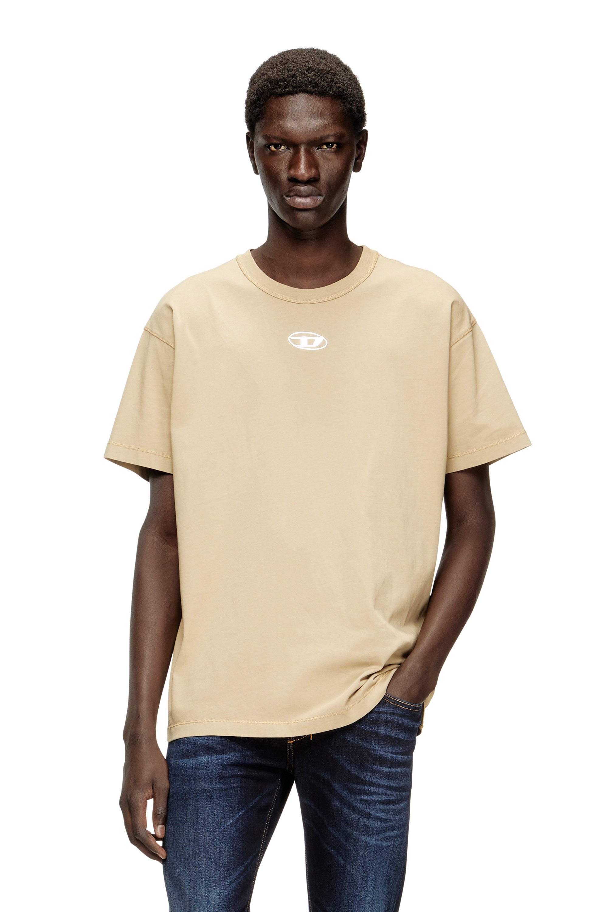 Diesel - T-NORM-IOD, Man's Light cotton T-shirt with metallic Oval D logo in Beige - 1