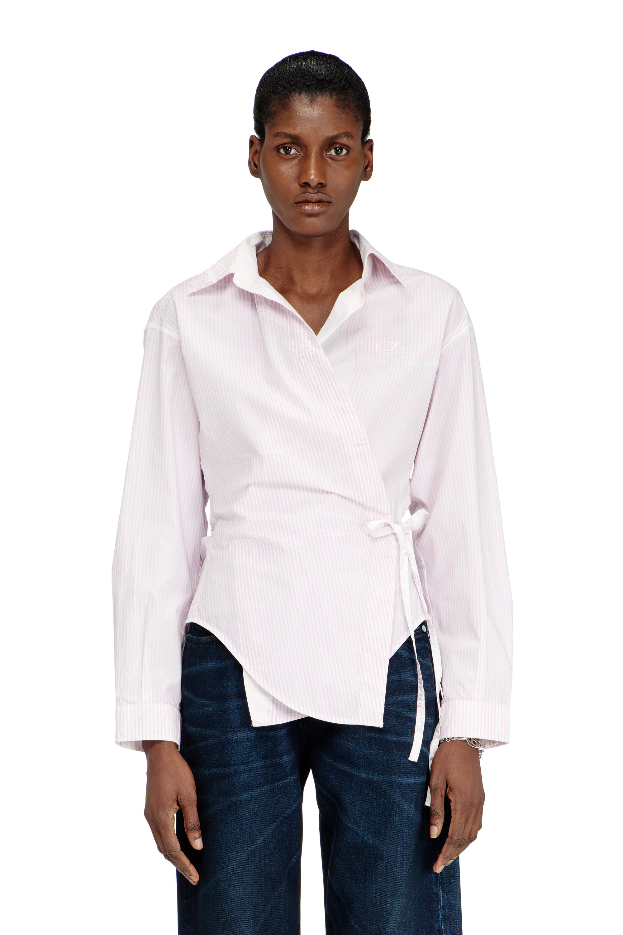 Diesel Mulher Rosa - Poplin Wrap-Around Shirt With Pinstripes - Shirts - Woman Tamanho 36