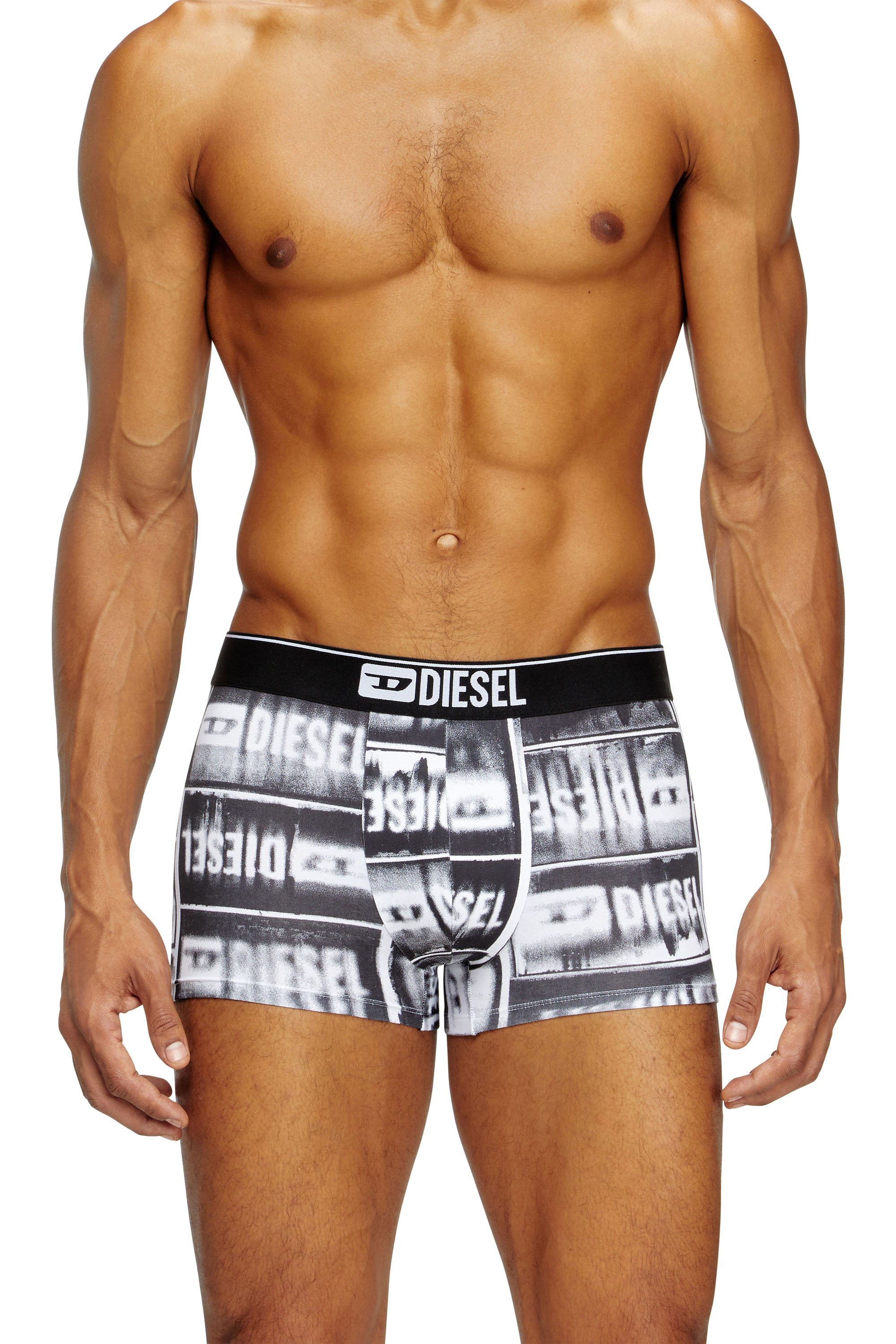 Diesel Men's Black - Boxer Briefs With Faded Logo Print - Trunks - Man Extra Small