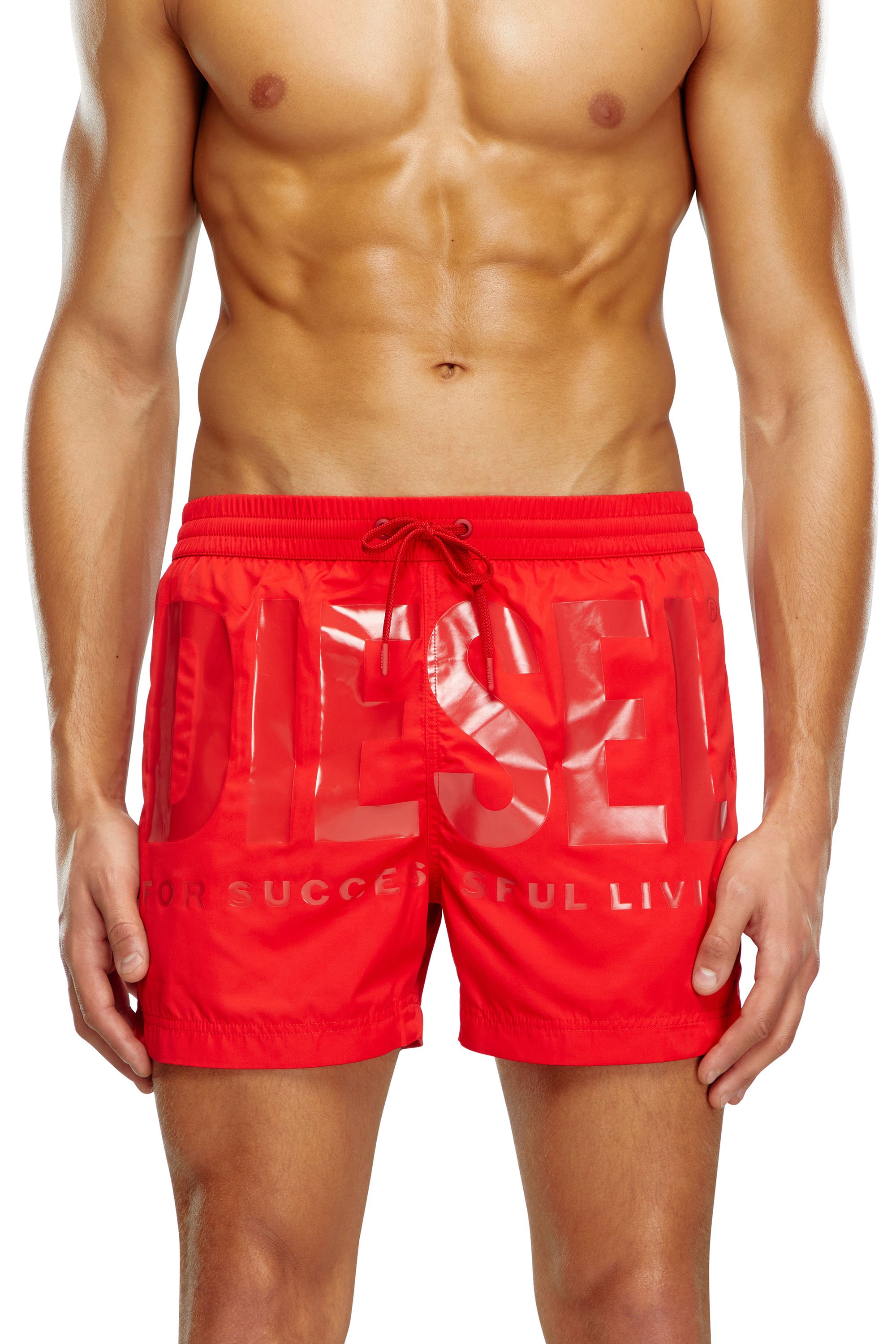 Diesel - Mid-length swim shorts with tonal logo - Swim shorts - Man - Red