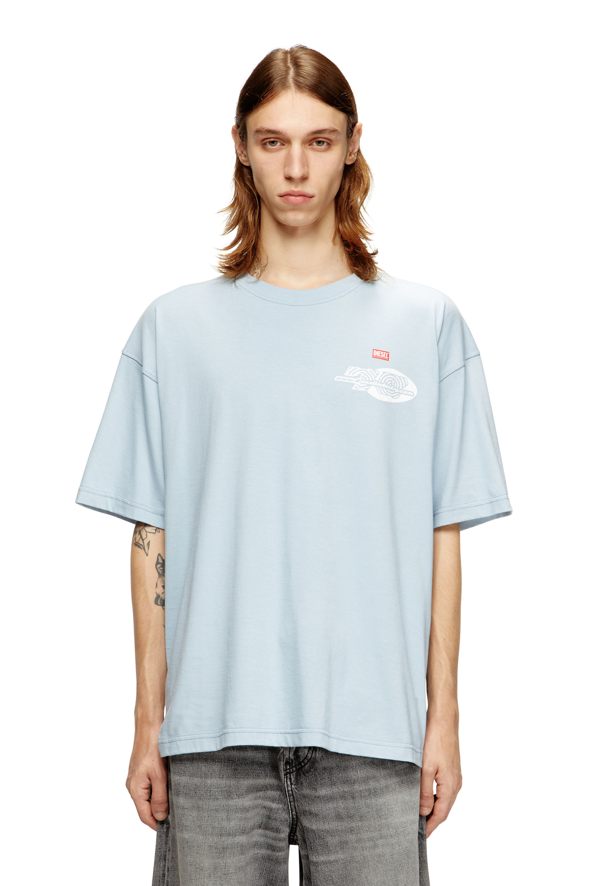 Diesel - T-BOXT-T23, Man's Cotton T-shirt with graphic print in Light Blue - 1