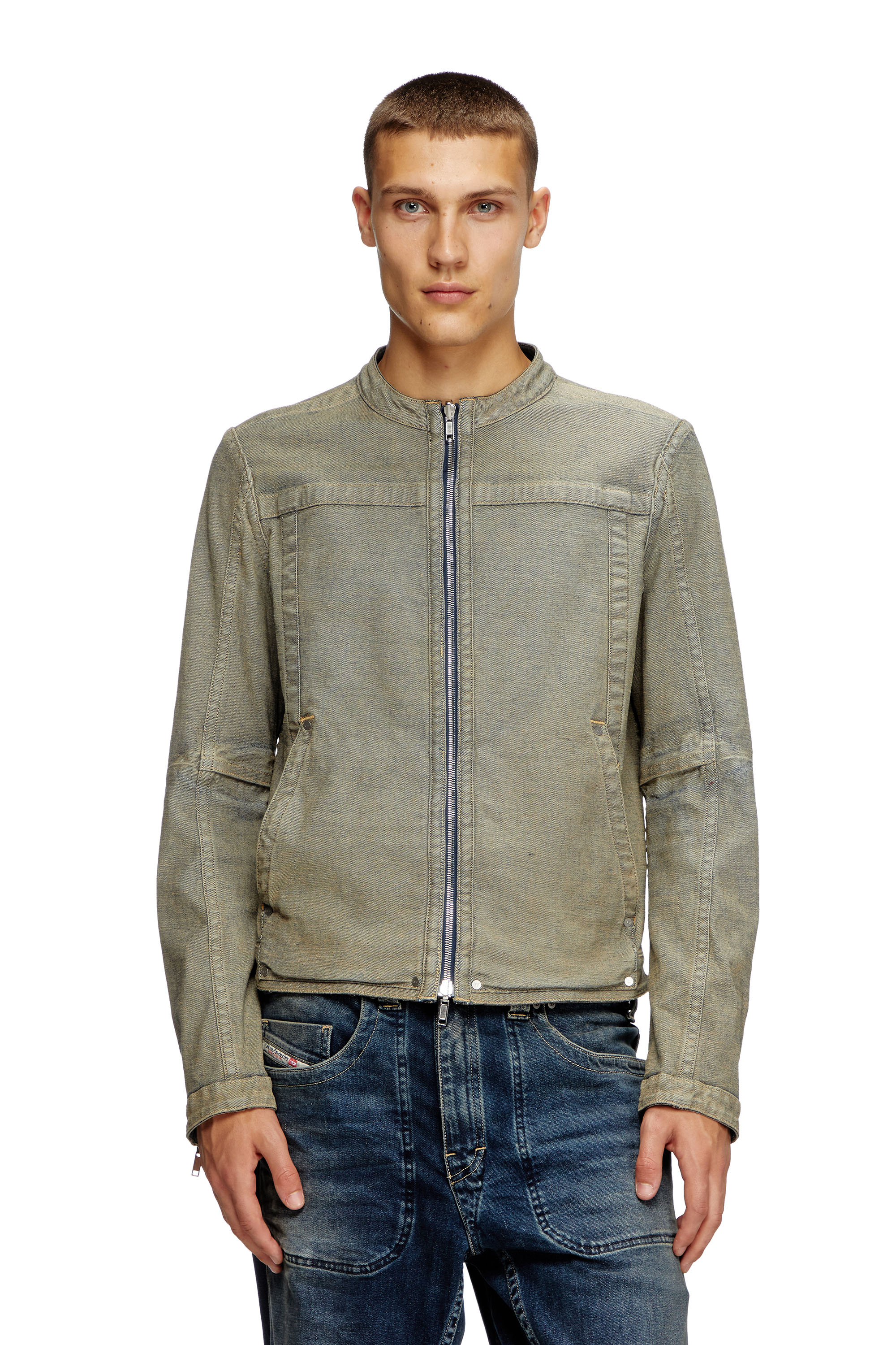 Diesel - D-GLORY-RE, Man's Moto jacket in Rehab denim in Dark Blue - 3