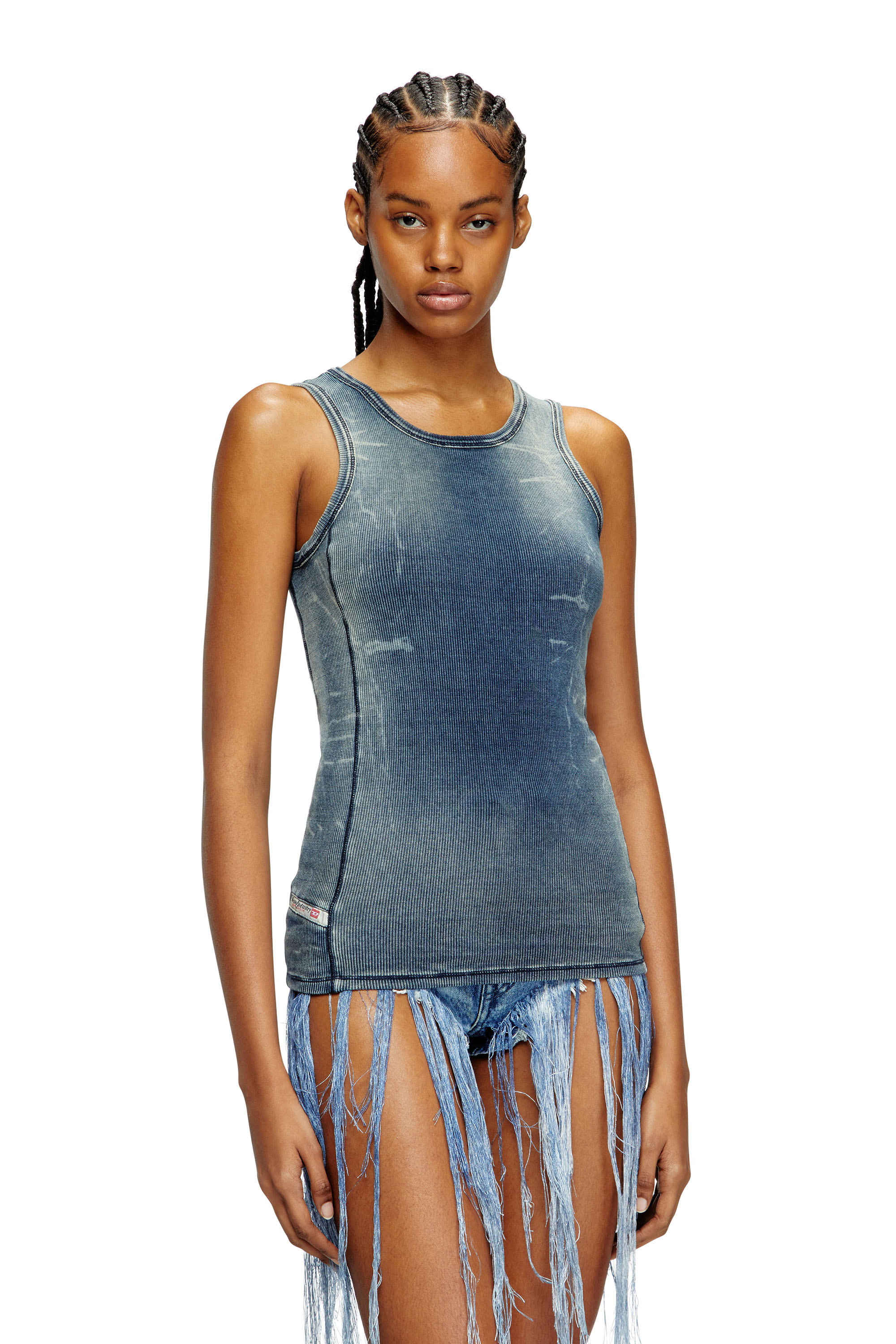 DIESEL RIBBED TANK TOP WITH DENIM TROMPE L'OEIL