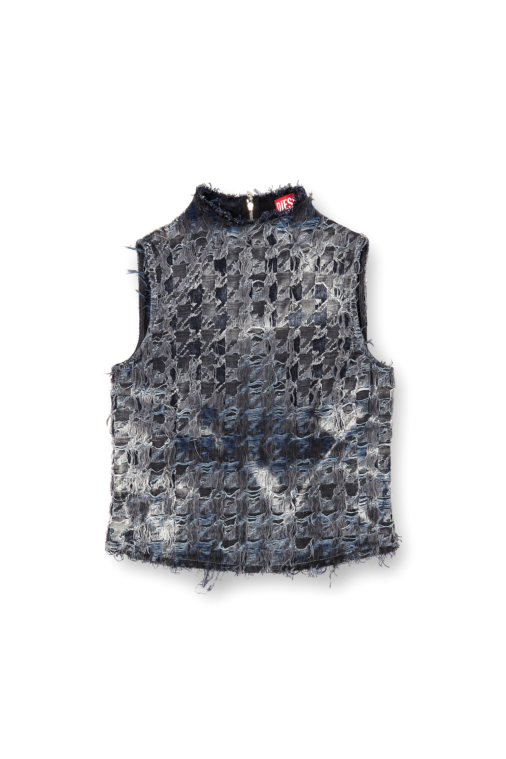 Diesel - DE-TAPI-FSH1, Woman's Sleeveless top in houndstooth tie-dye denim in Black - 3