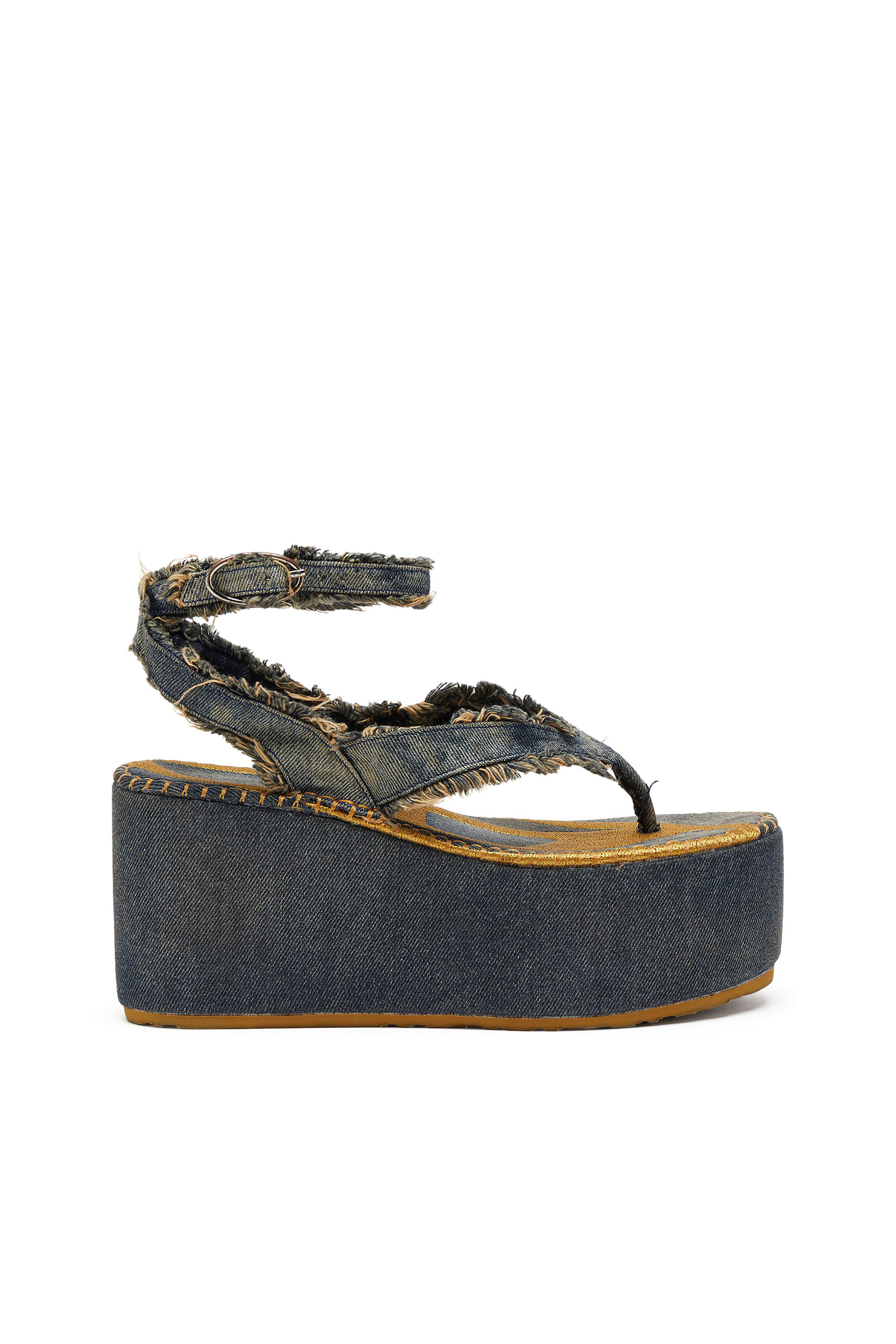Diesel Blu Donna - Sa-Nikola - Sandali In Denim Con Dettagli Sfrangiati - Sandali Taglia 36