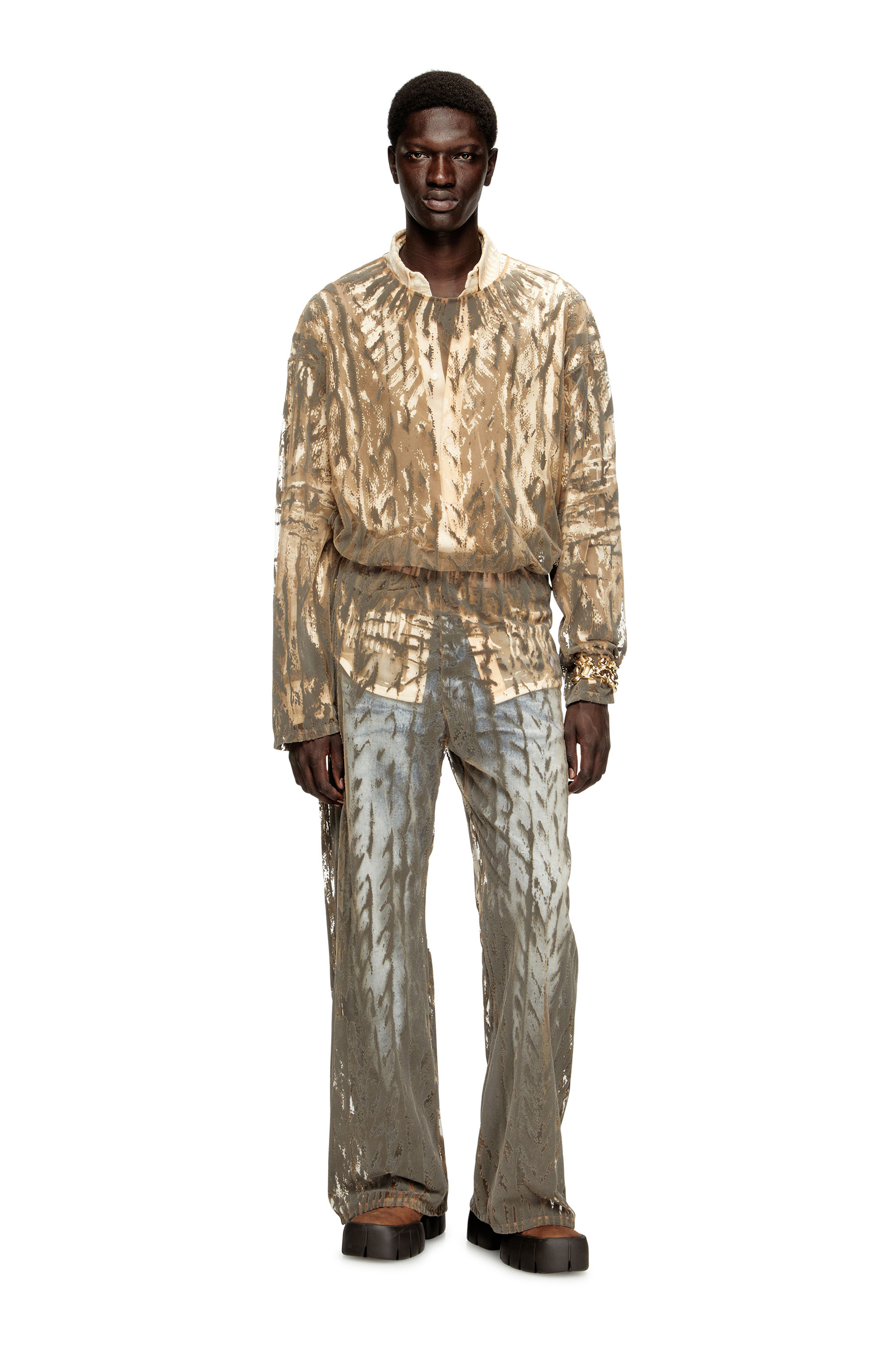 Diesel - P-EGASO, Man's Tulle pants with flocked cable prints in Grey - 2