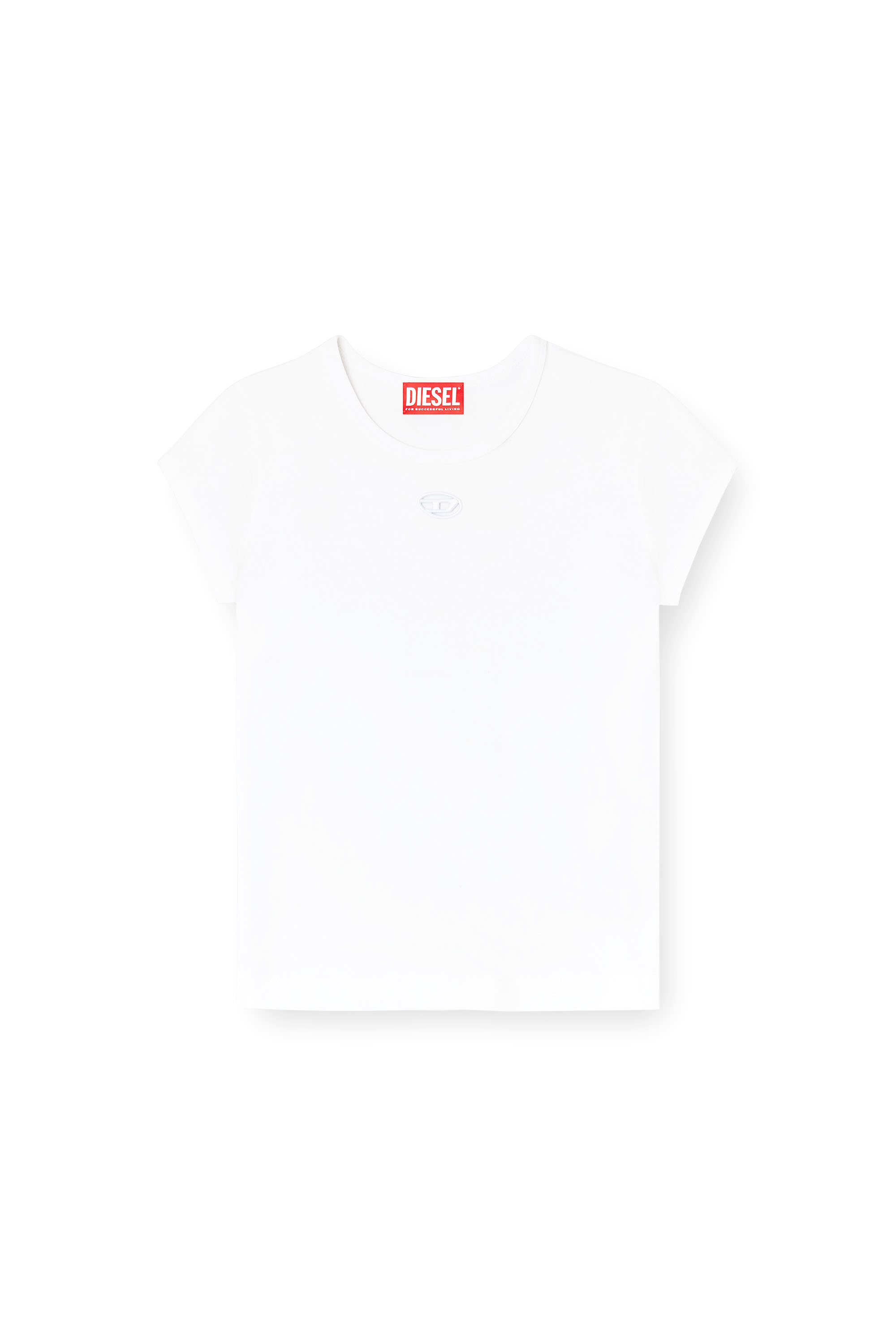 Diesel - T-ANGIE-OD, Woman's T-shirt with cut-out embroidered logo in White - 3