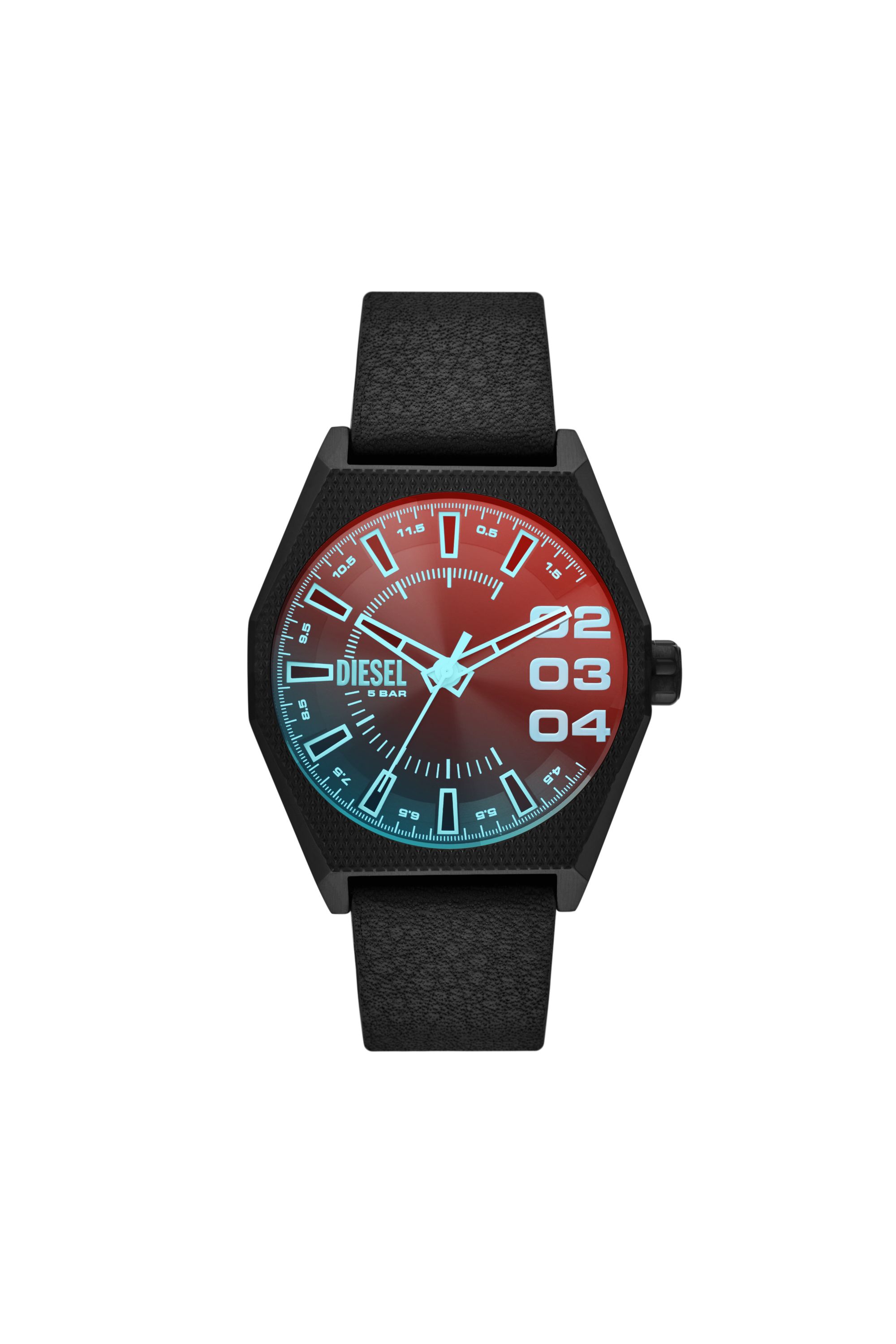 Diesel - Scraper Black Leather Watch - Timeframes - Man - Black
