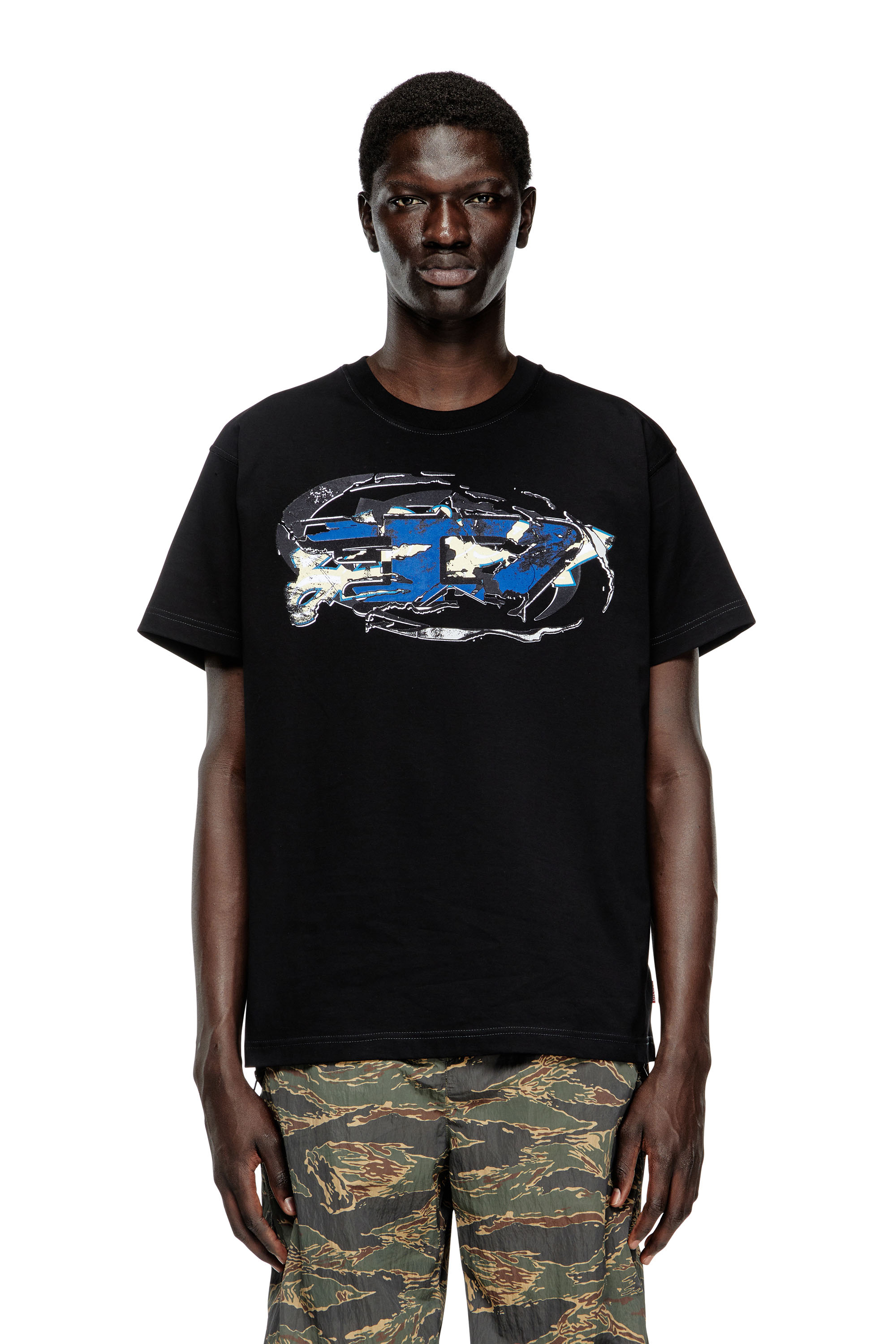 Diesel Men's Black - T-Shirt With Oval D Logo - T-Shirts - Man