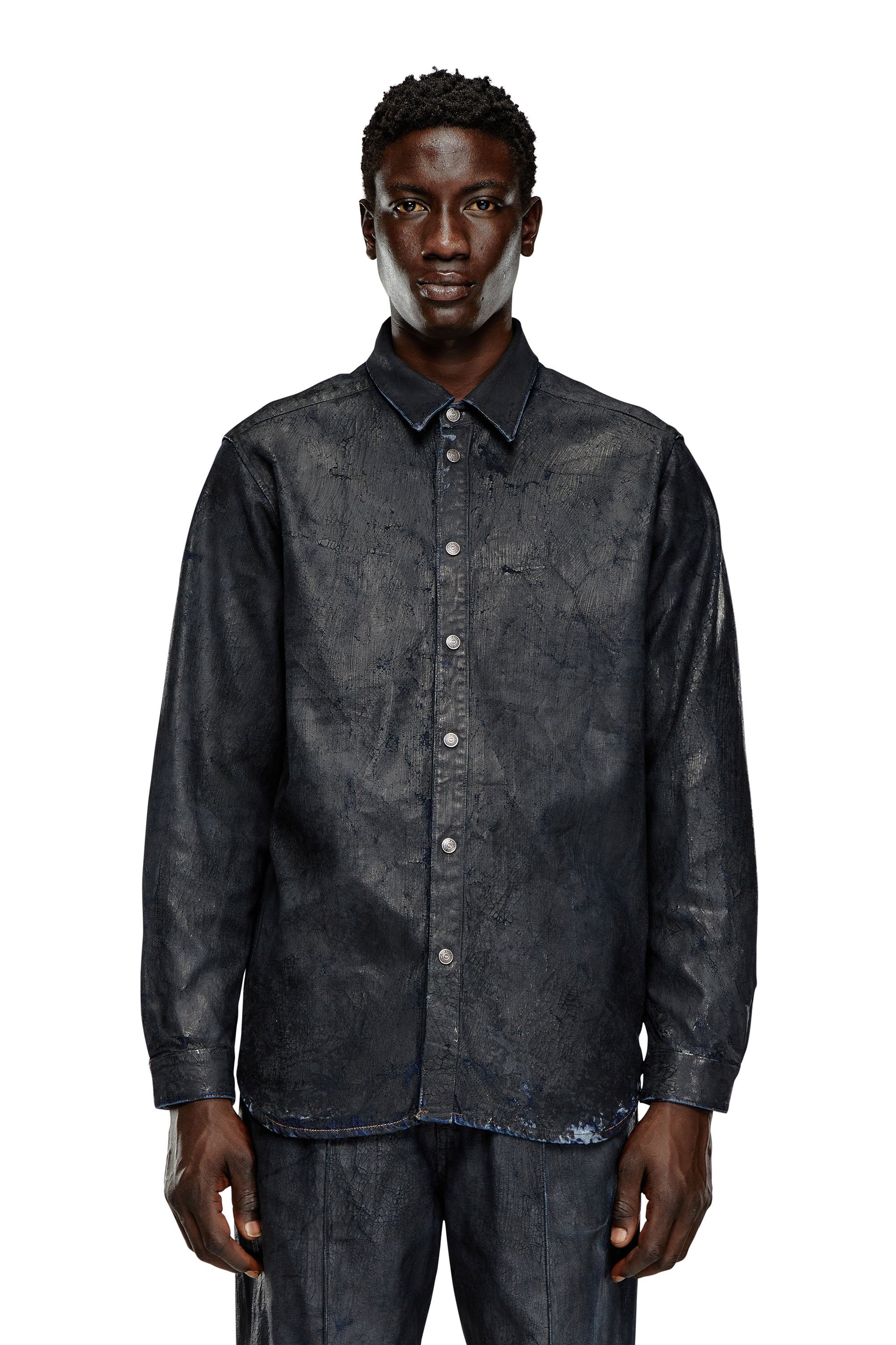Shop Diesel Denim Shirt With Craquelé Coating In Black