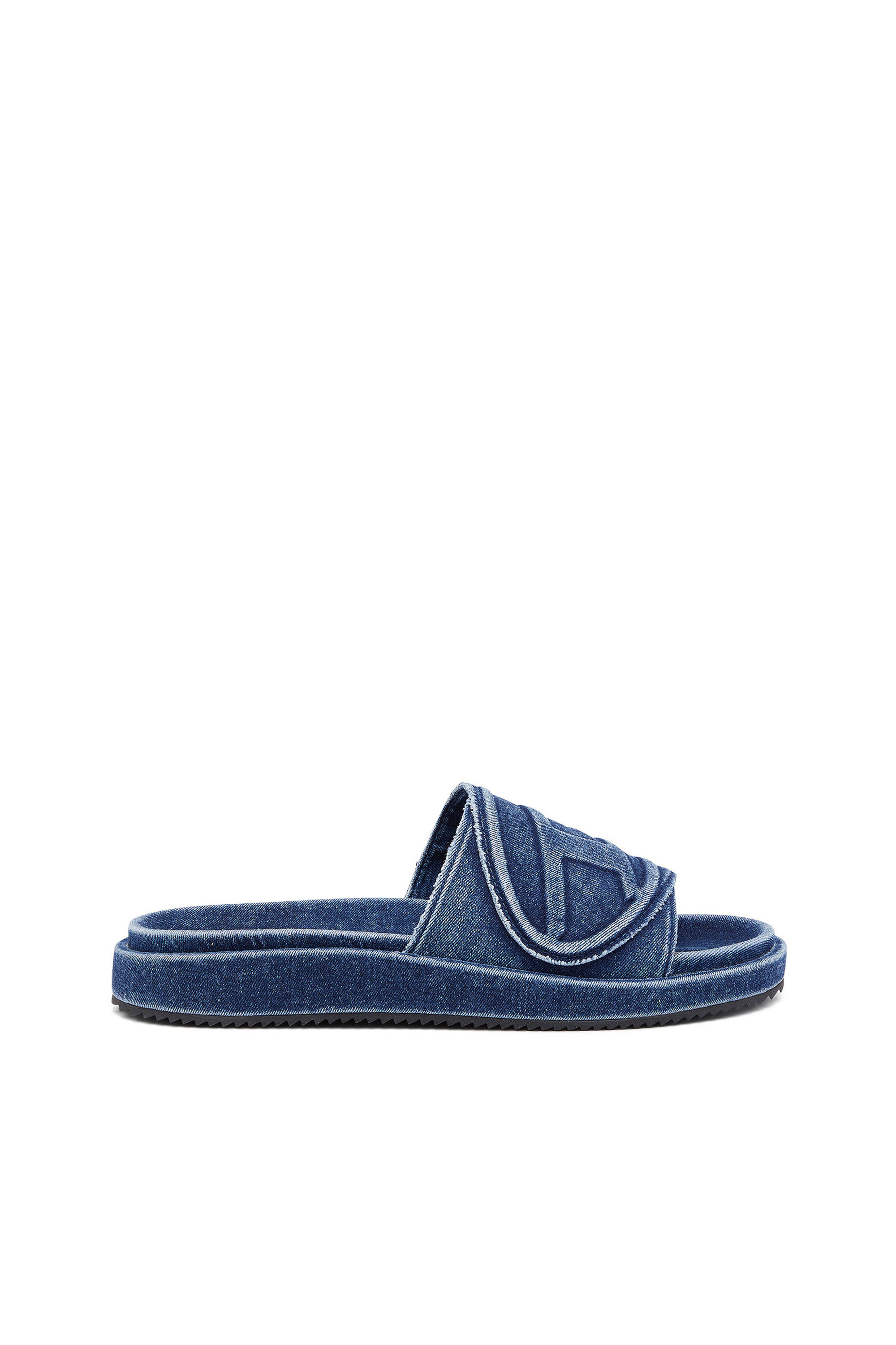 Diesel Sa-slide D-denim Slides With Embossed Strap In Blue