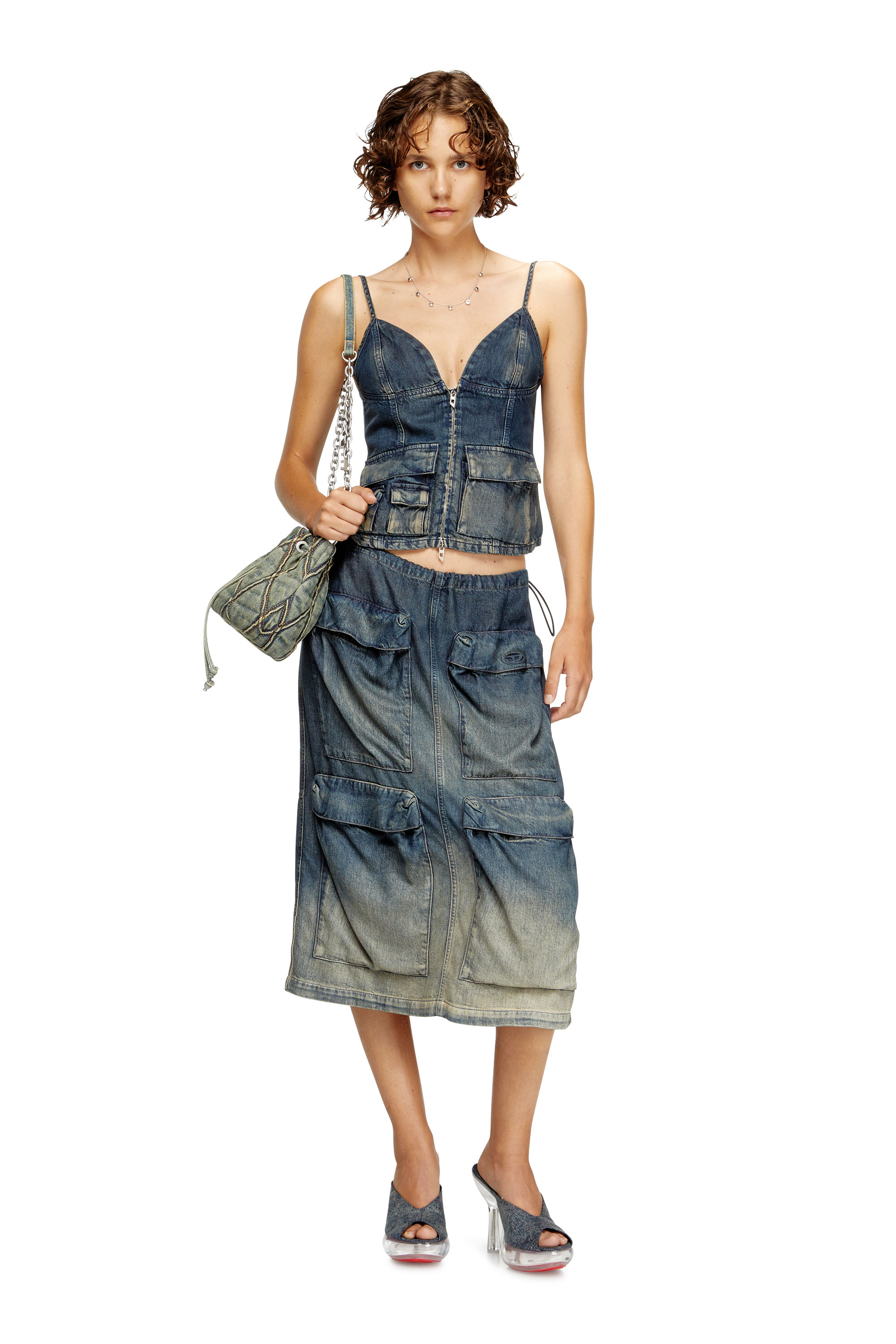 Diesel - DE-MELLIS-S, Woman's Top in gradient fluid denim in Dark Blue - 2