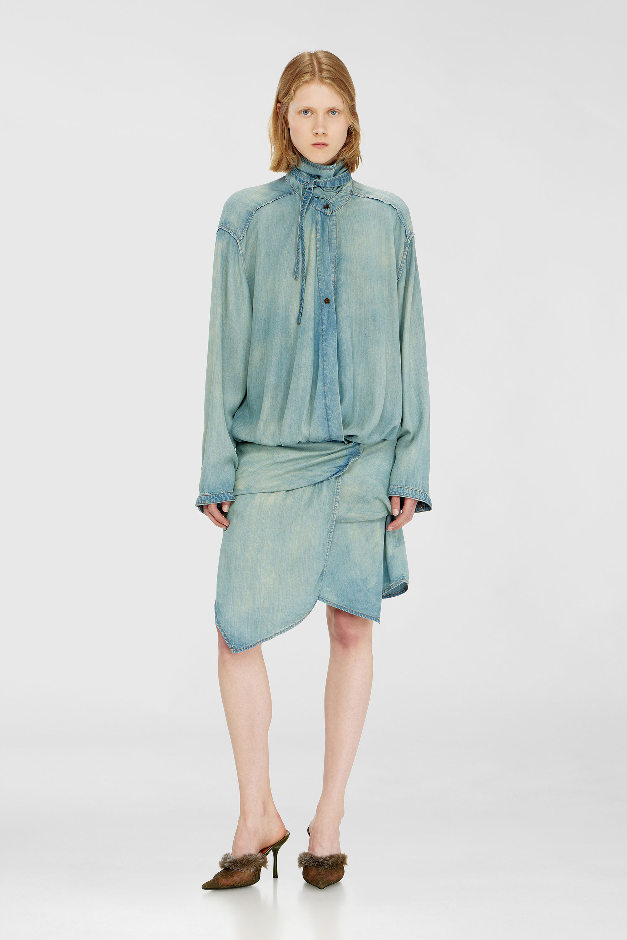 Diesel - Oversized draped denim shirt dress - Dresses - Woman - Blue