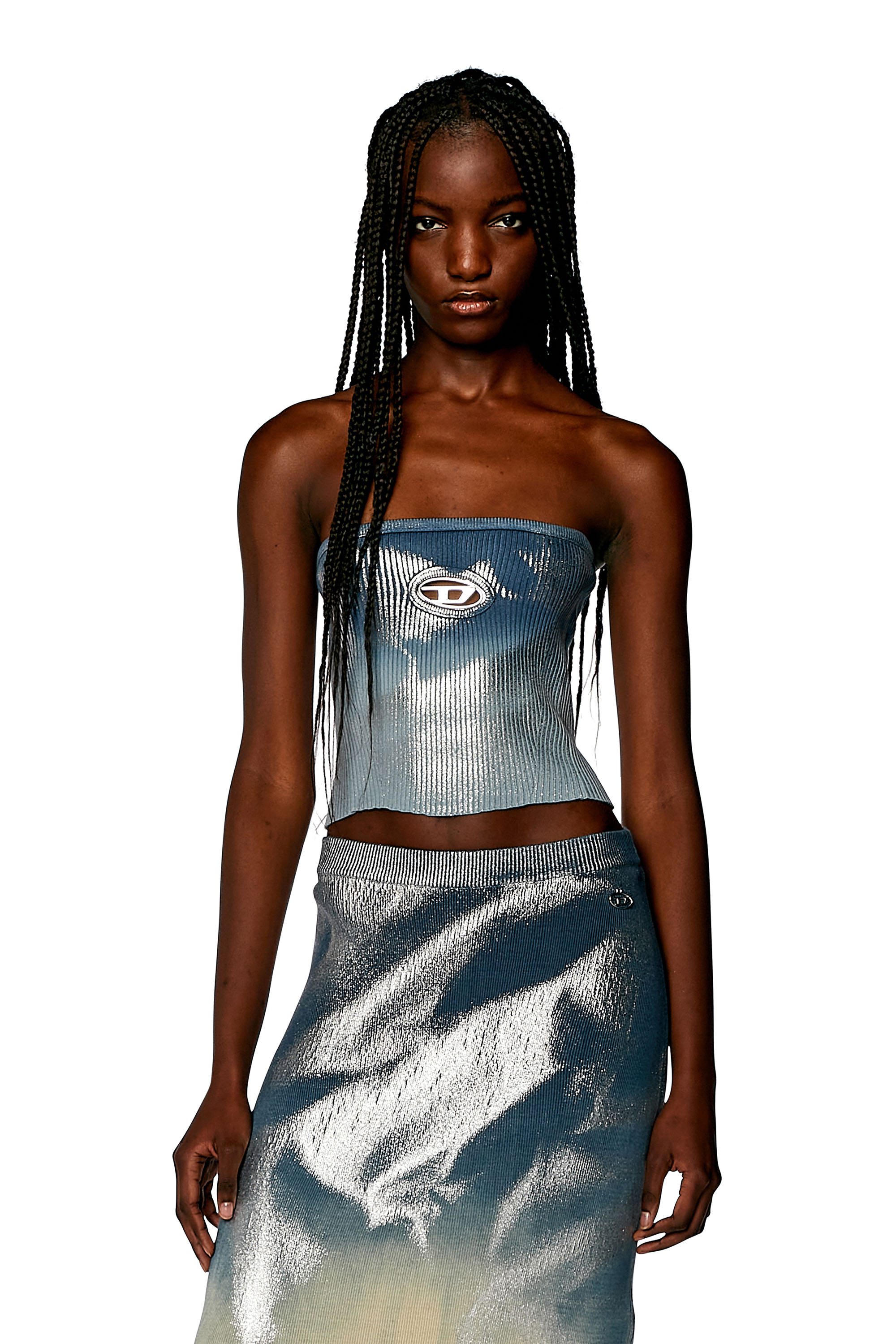 Diesel - Knit tube top with metallic effects - Tops - Woman - Blue