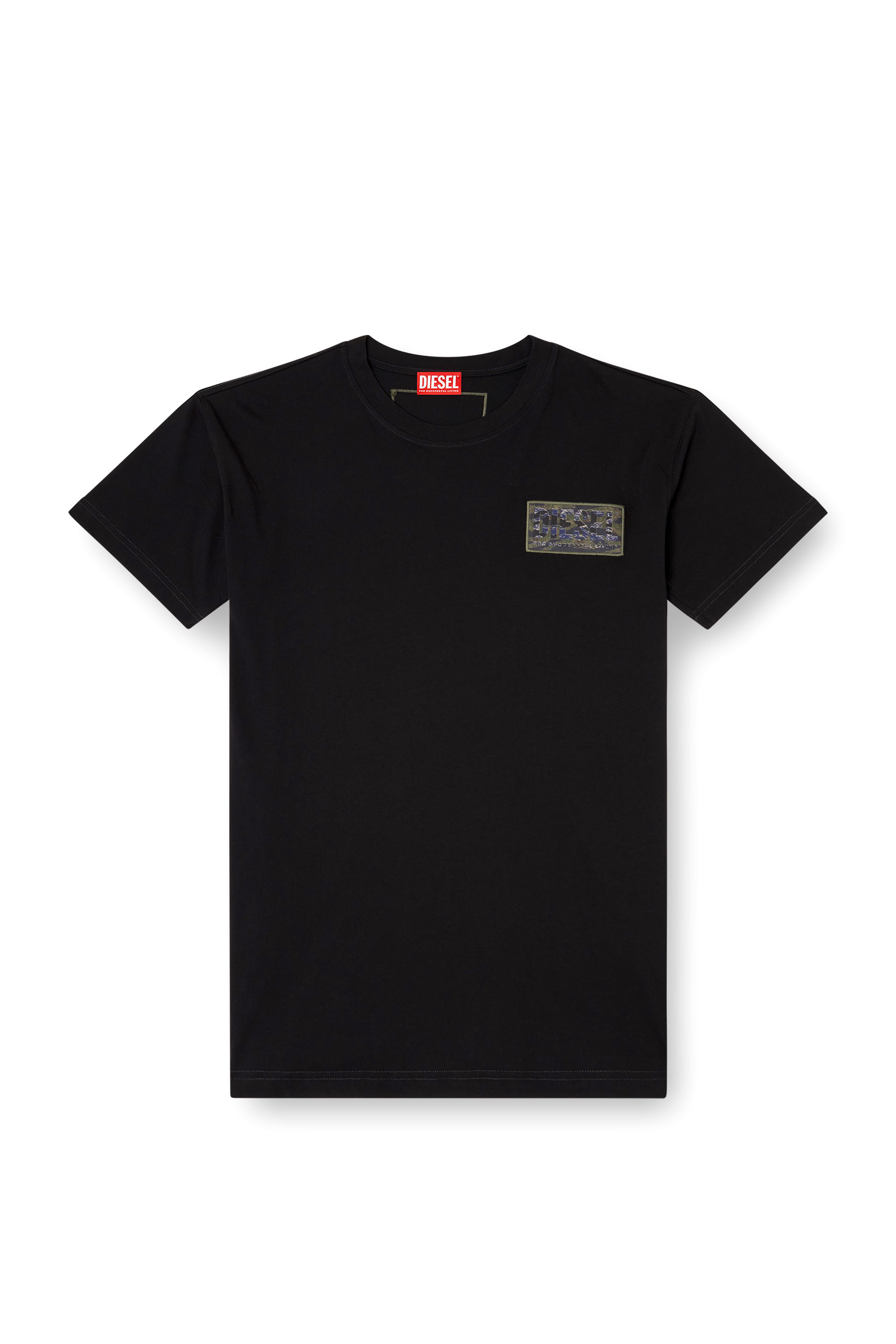 Diesel - T-NORM-T3, Man's T-shirt with camo logo patch in Black - 3