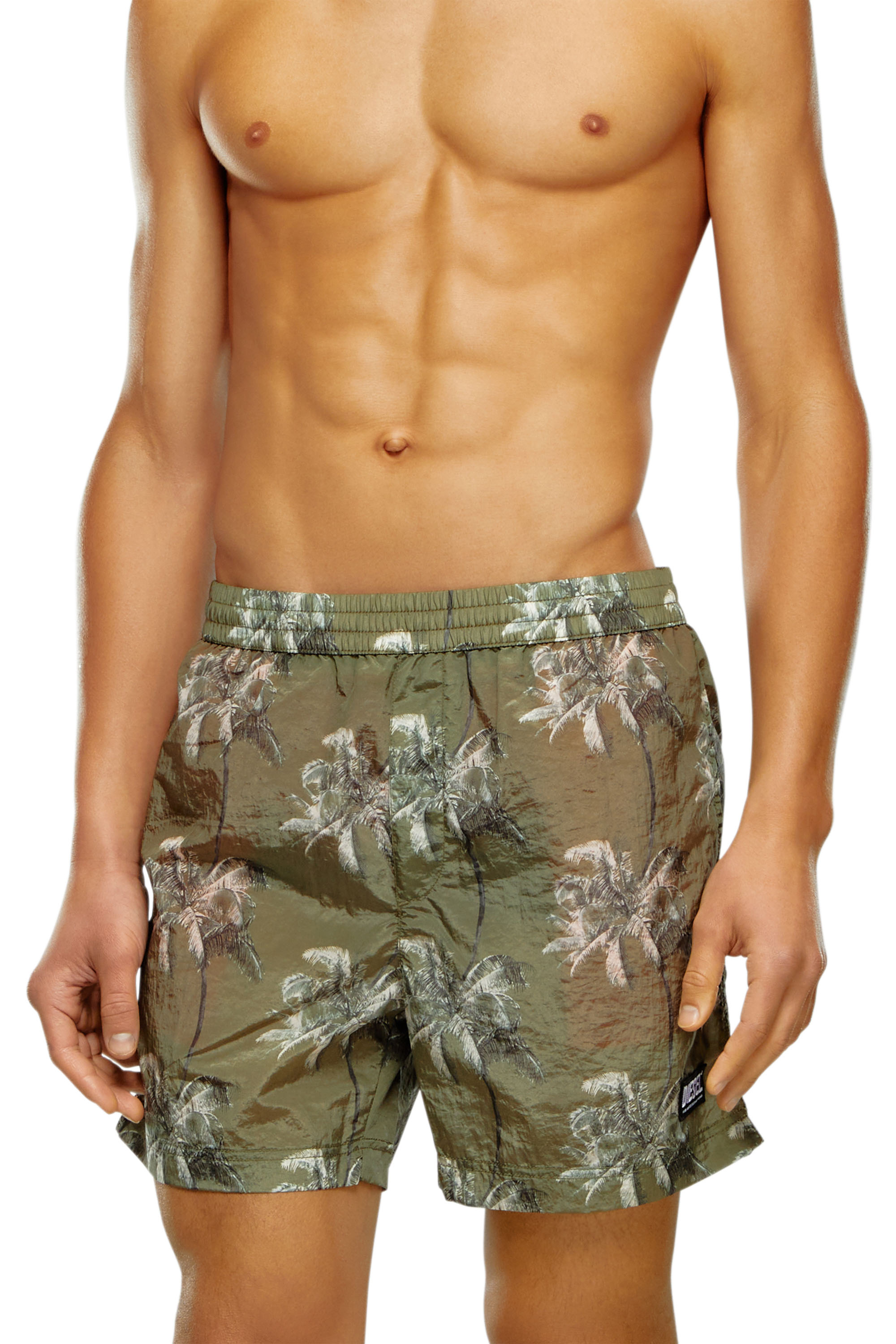 Diesel - Palm-tree board shorts in crinkled fabric - Boardshorts - Man - Green