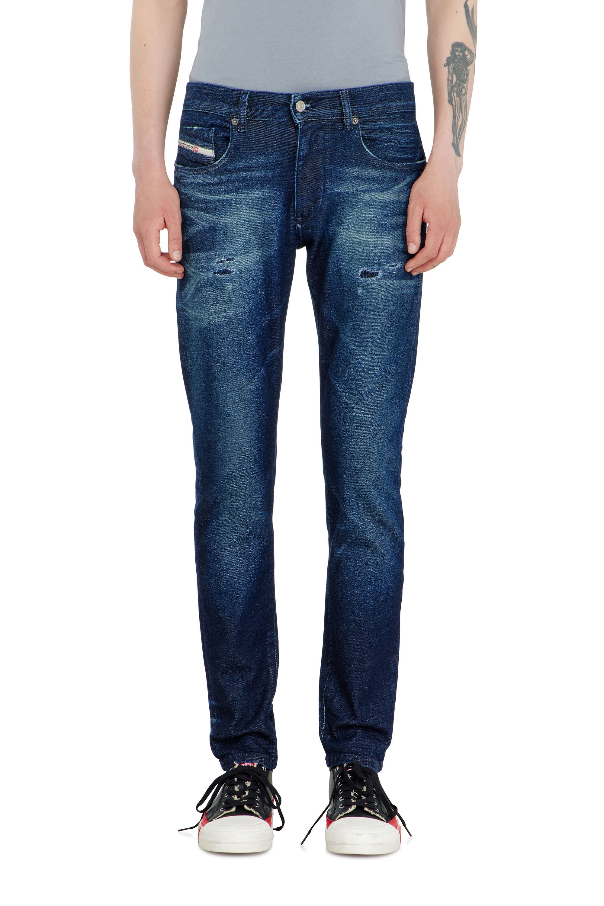 Diesel Blu Uomo Jeans Slim Vita Media 2019 D-Strukt, Scuro, Chiusura Con Zip Taglia 33