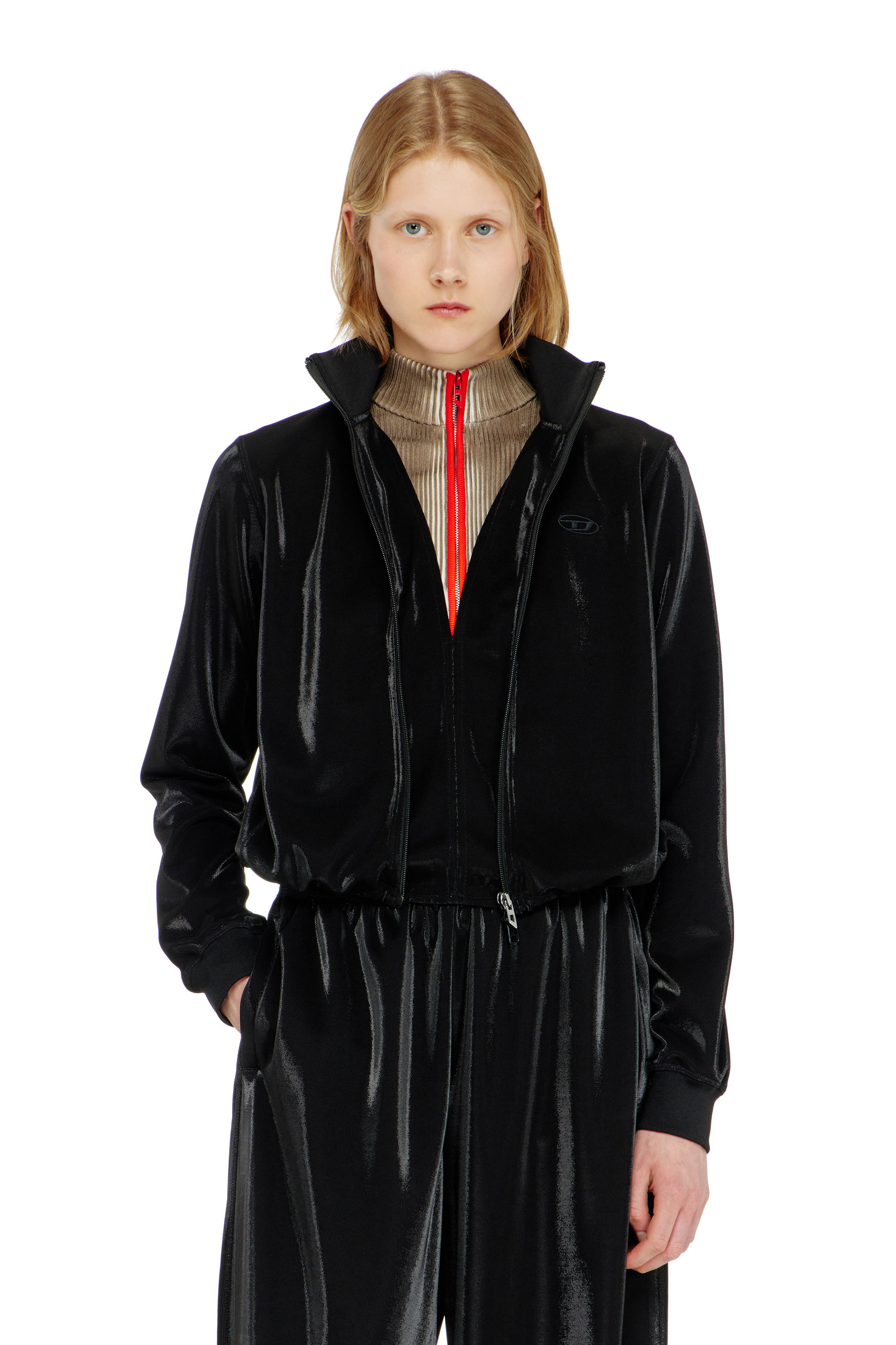 Diesel Women's - Zipped Sweatshirt With Shiny Piquet Effect - Sweaters - Woman Xxs