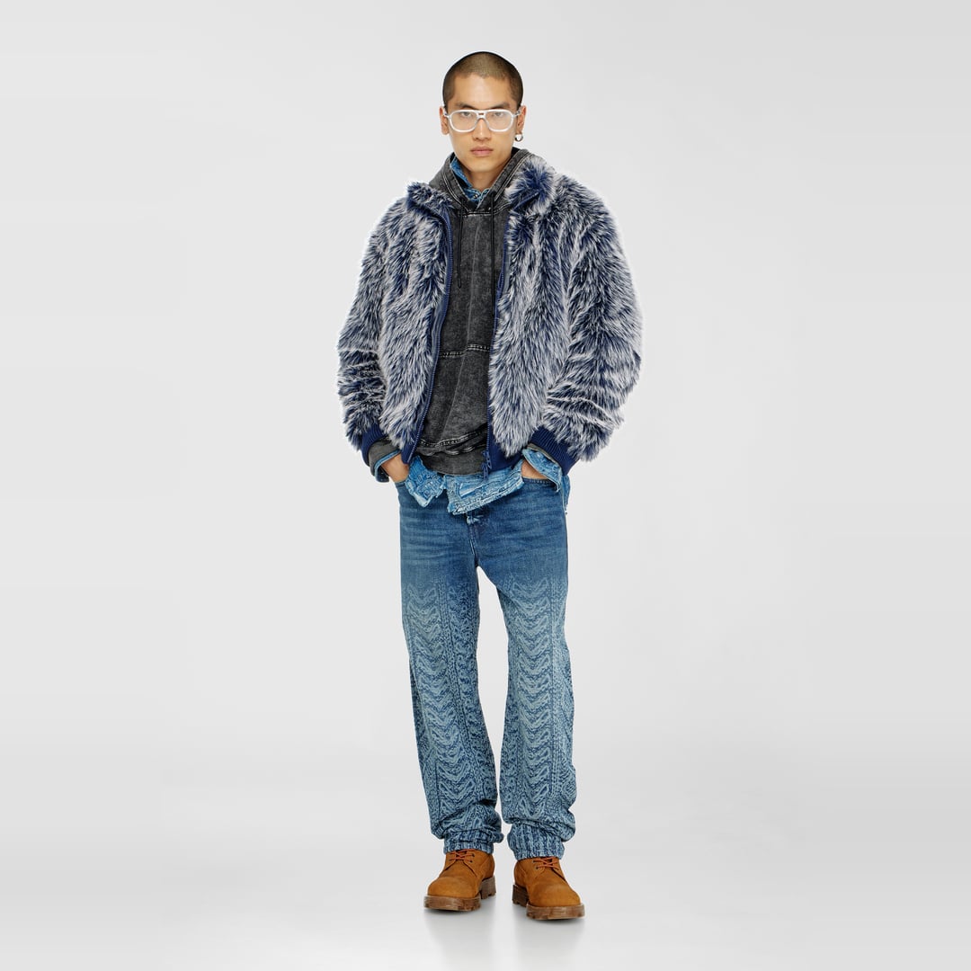 Diesel - Treated denim-effect hoodie - Sweaters - Man - Grey