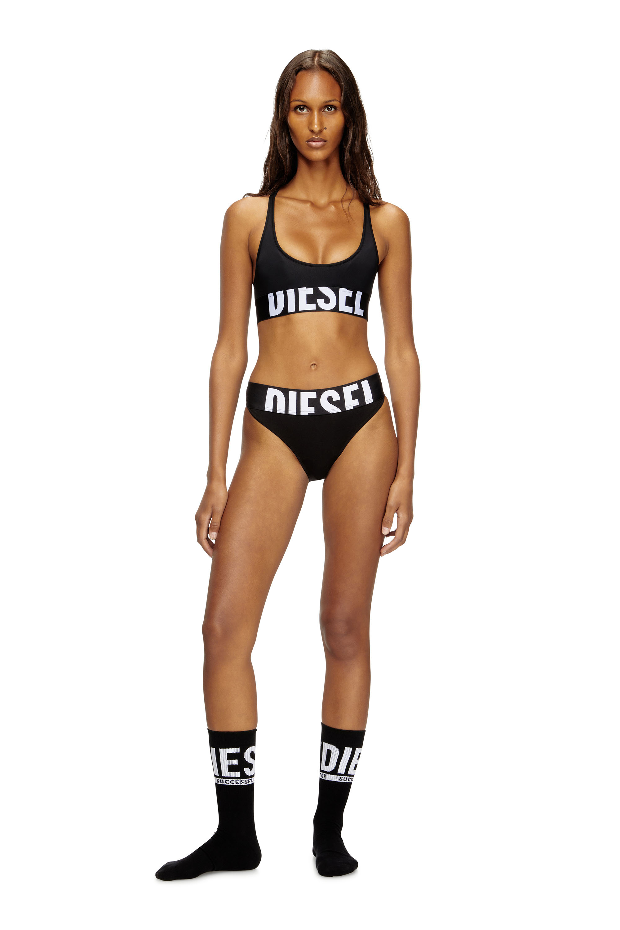 Diesel - ALLISON-D-POP, Woman's Microfibre sports bra with cut-off logo in Black - 2