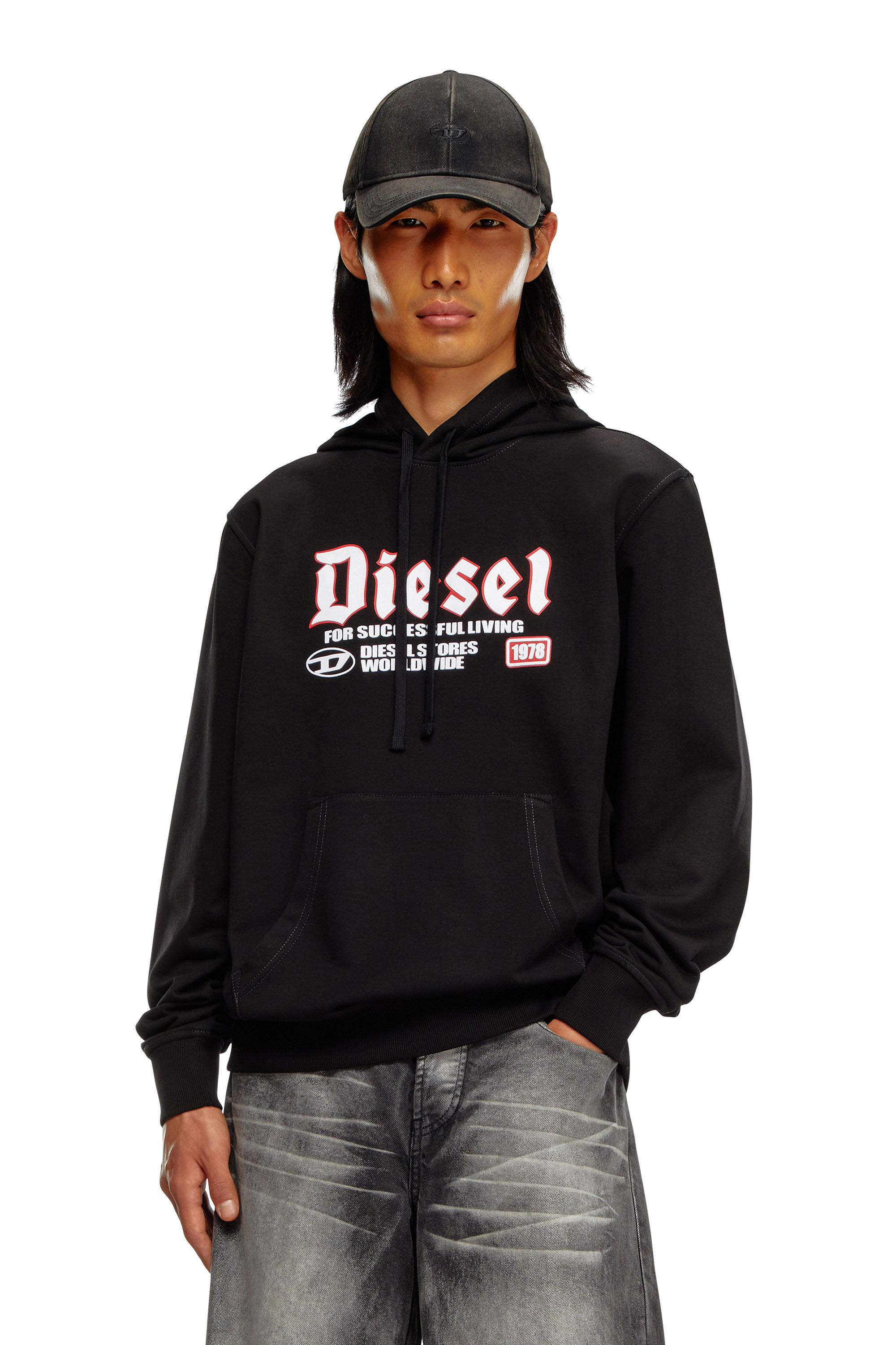 Shop Diesel Hoodie Con Logo Flock In Black